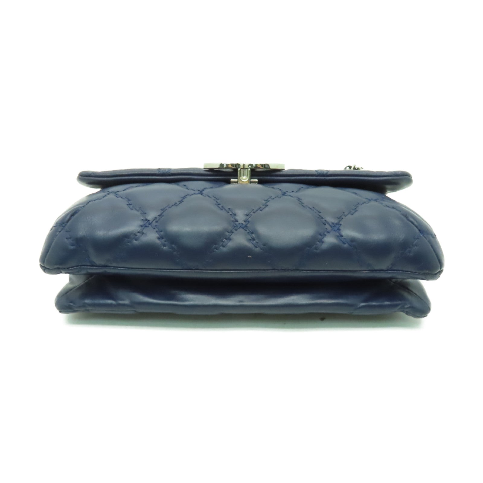 CHANEL **【清倉大減價】菱格牛皮皮革2way Chain Shoulder Bag銀扣手挽肩背兩用袋藍色