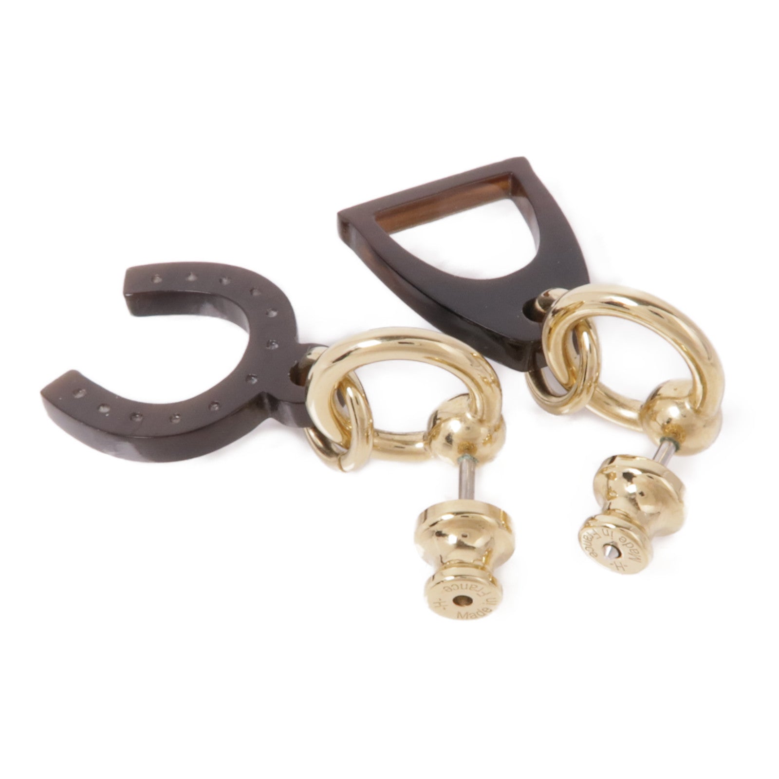 HERMES 金屬/水牛角Amulette Equestre Earrings耳環
