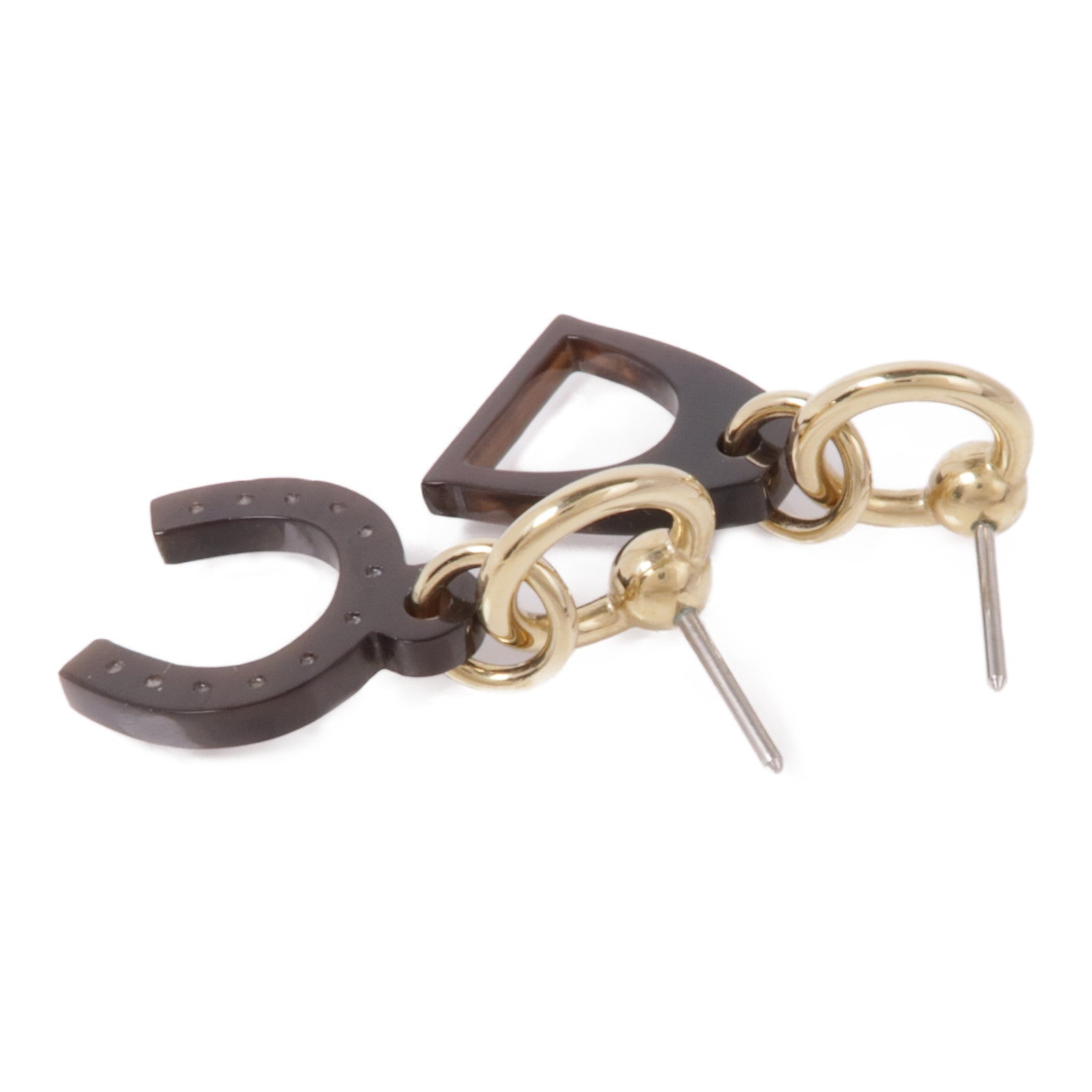 HERMES 金屬/水牛角Amulette Equestre Earrings耳環