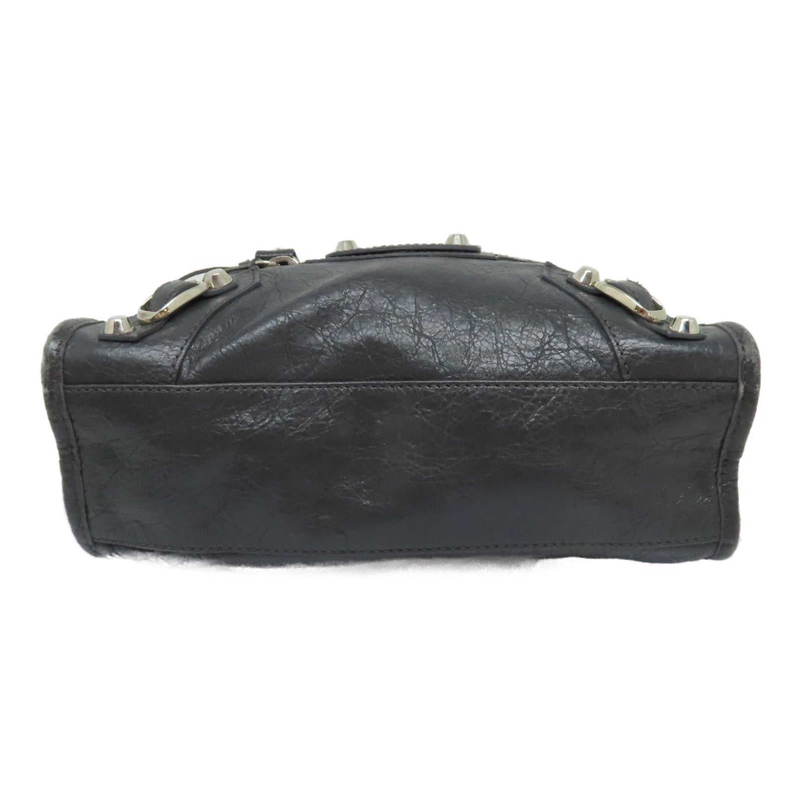 BALENCIAGA 牛皮皮革Mini City銀扣手挽肩背兩用袋灰色