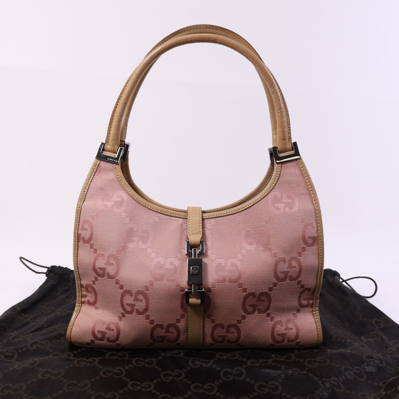 GUCCI 帆布Vintage Jackie Bag銀扣手挽袋