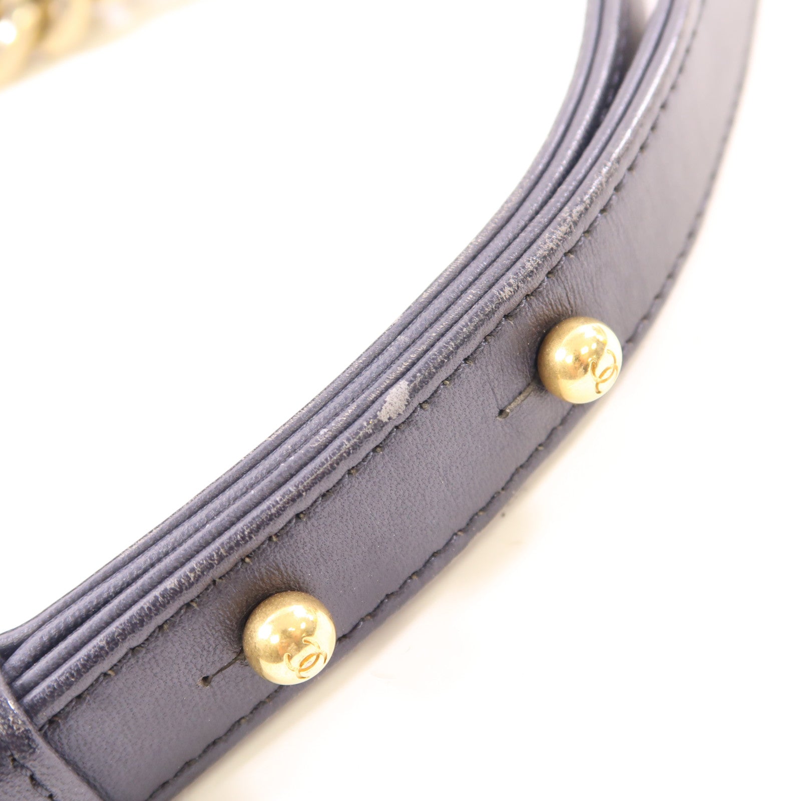 CHANEL CC GHW Boy 25 Chain Shoulder Bag Lambskin Leather Navy