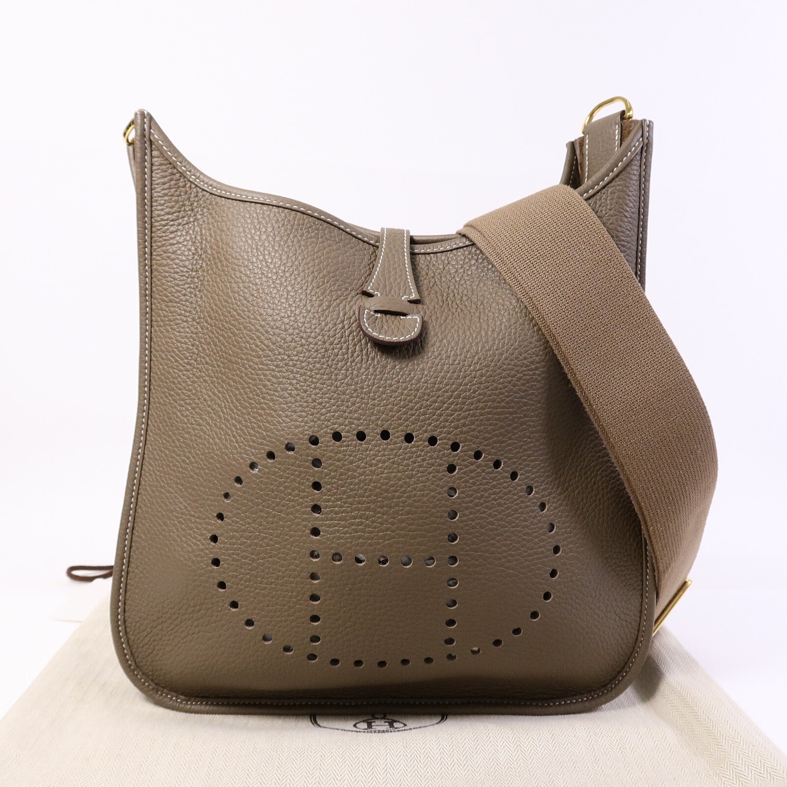 HERMES Clemence皮革Evelyne PM肩背袋Etoupe
