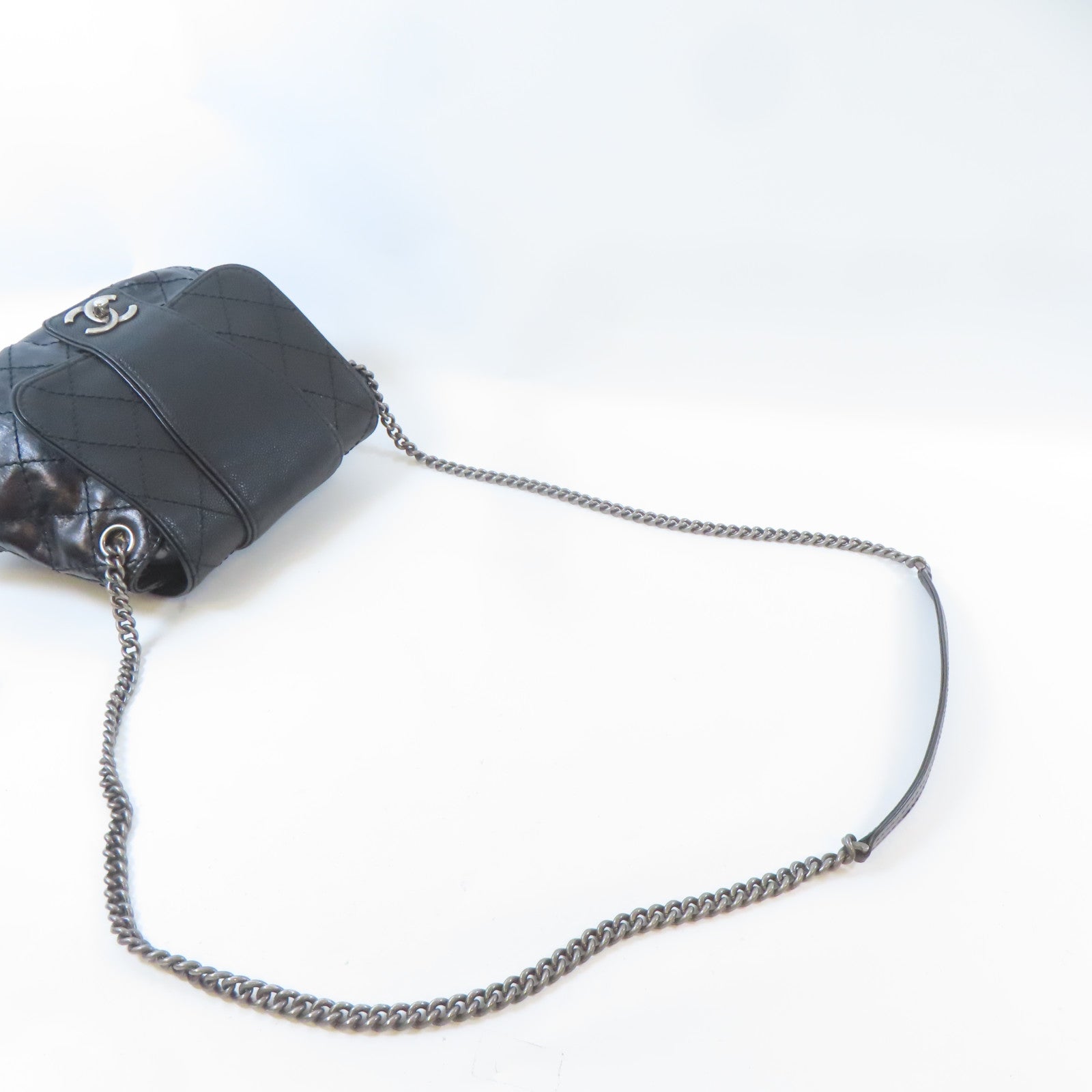 CHANEL 菱格牛皮皮革Chain Shoulder Bag鏈帶肩背袋黑色