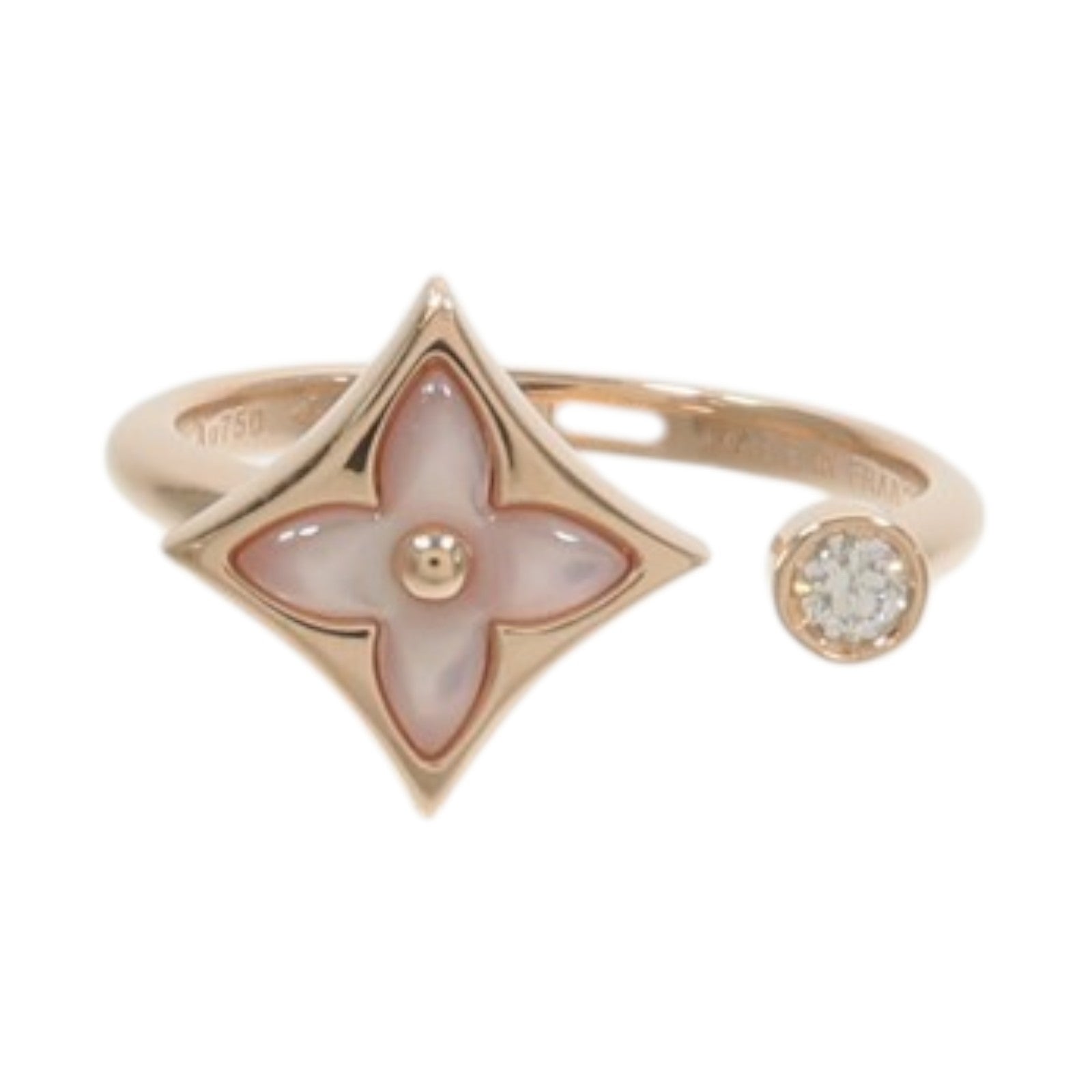 LOUIS VUITTON 18K玫瑰金Colour Blossom Mini Star Ring珍珠母貝/鑽石戒指