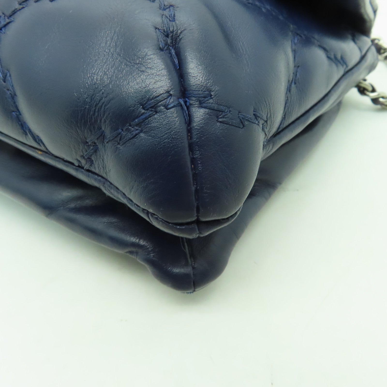 CHANEL **【清倉大減價】菱格牛皮皮革2way Chain Shoulder Bag銀扣手挽肩背兩用袋藍色