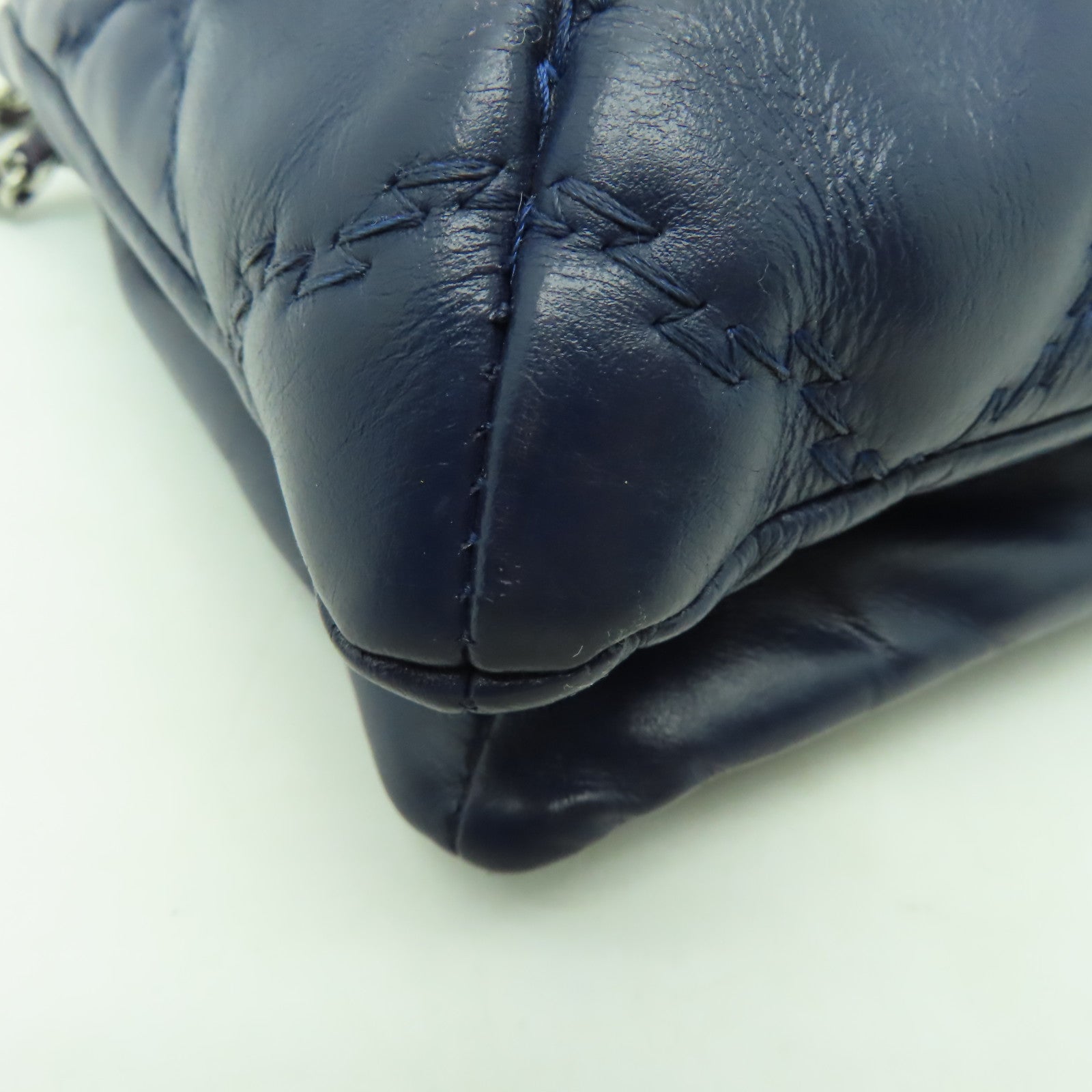 CHANEL **【清倉大減價】菱格牛皮皮革2way Chain Shoulder Bag銀扣手挽肩背兩用袋藍色