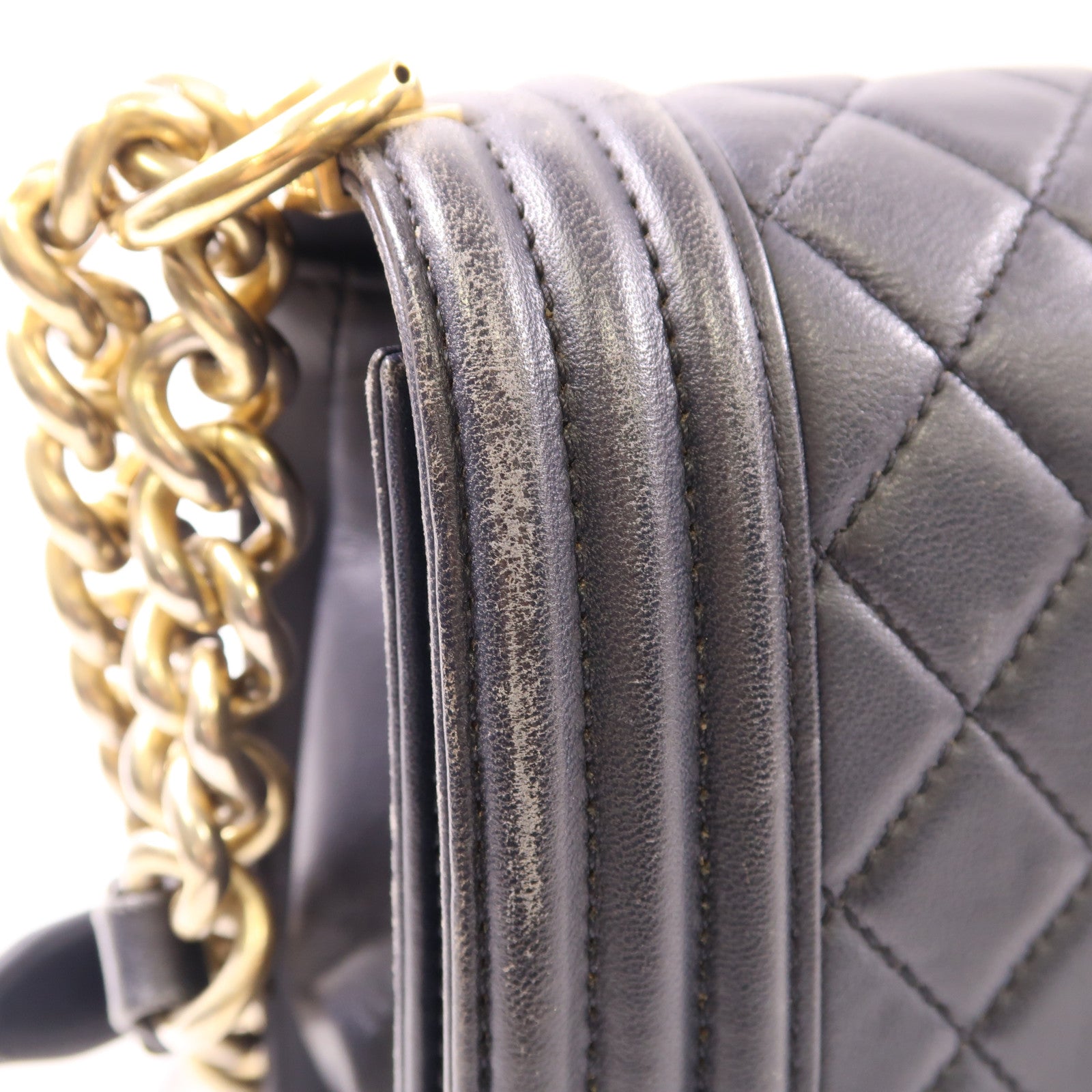 CHANEL CC GHW Boy 25 Chain Shoulder Bag Lambskin Leather Navy