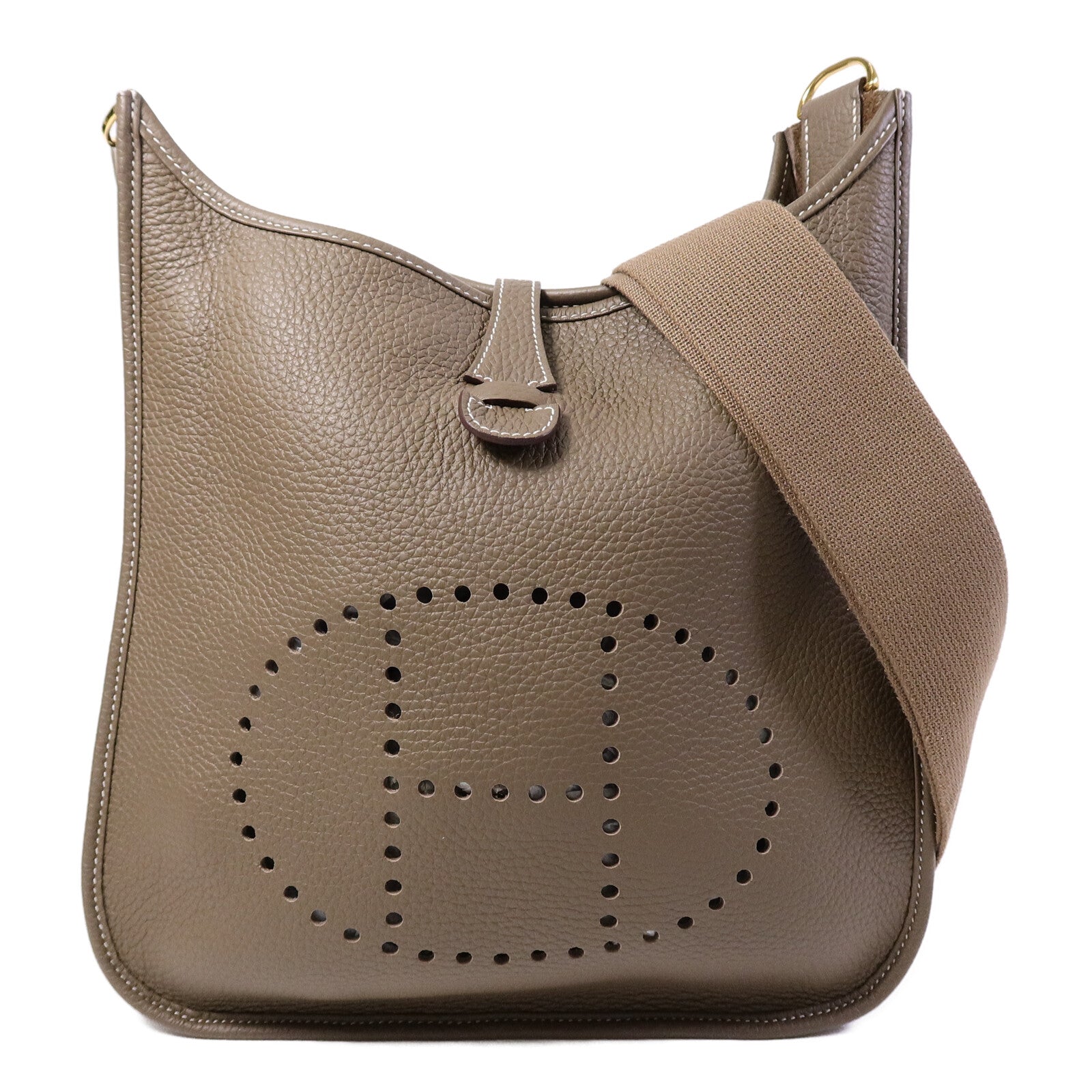 HERMES Clemence皮革Evelyne PM肩背袋Etoupe