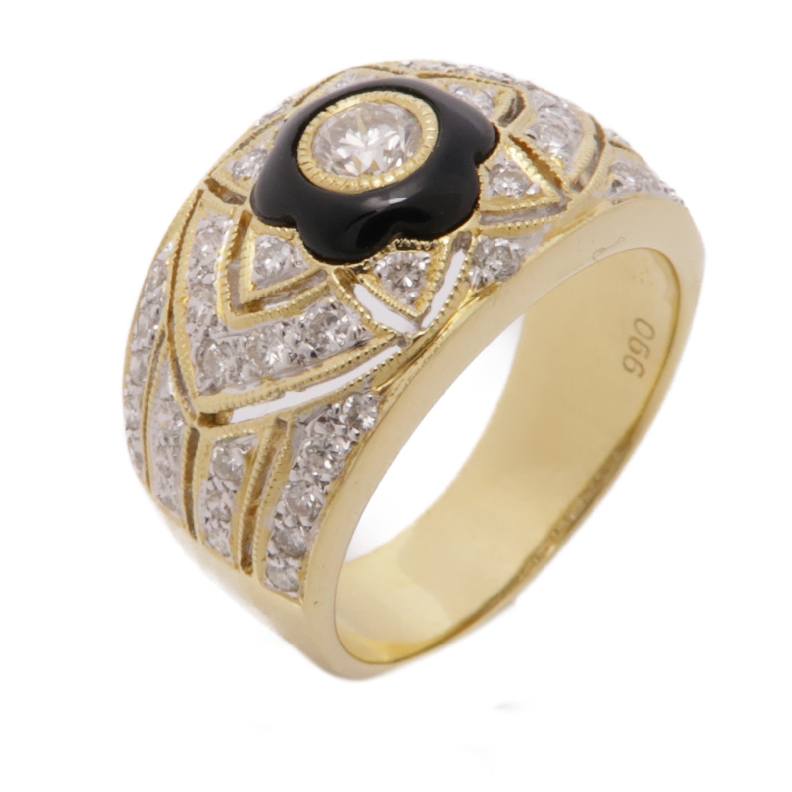 JEWELRY【激減優惠】 18K黃金Onyx Diamond Ring縞瑪瑙/鑽石戒指US#5.5