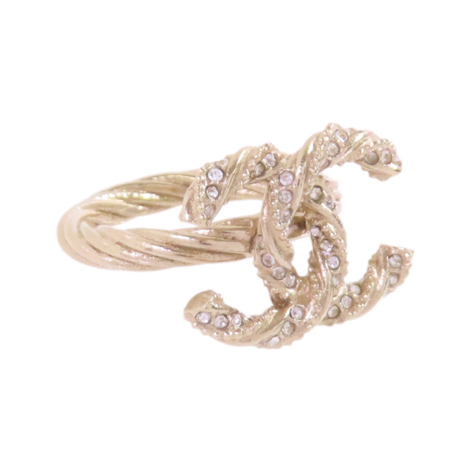 CHANEL 金屬/水鑽CC Ring戒指US#5