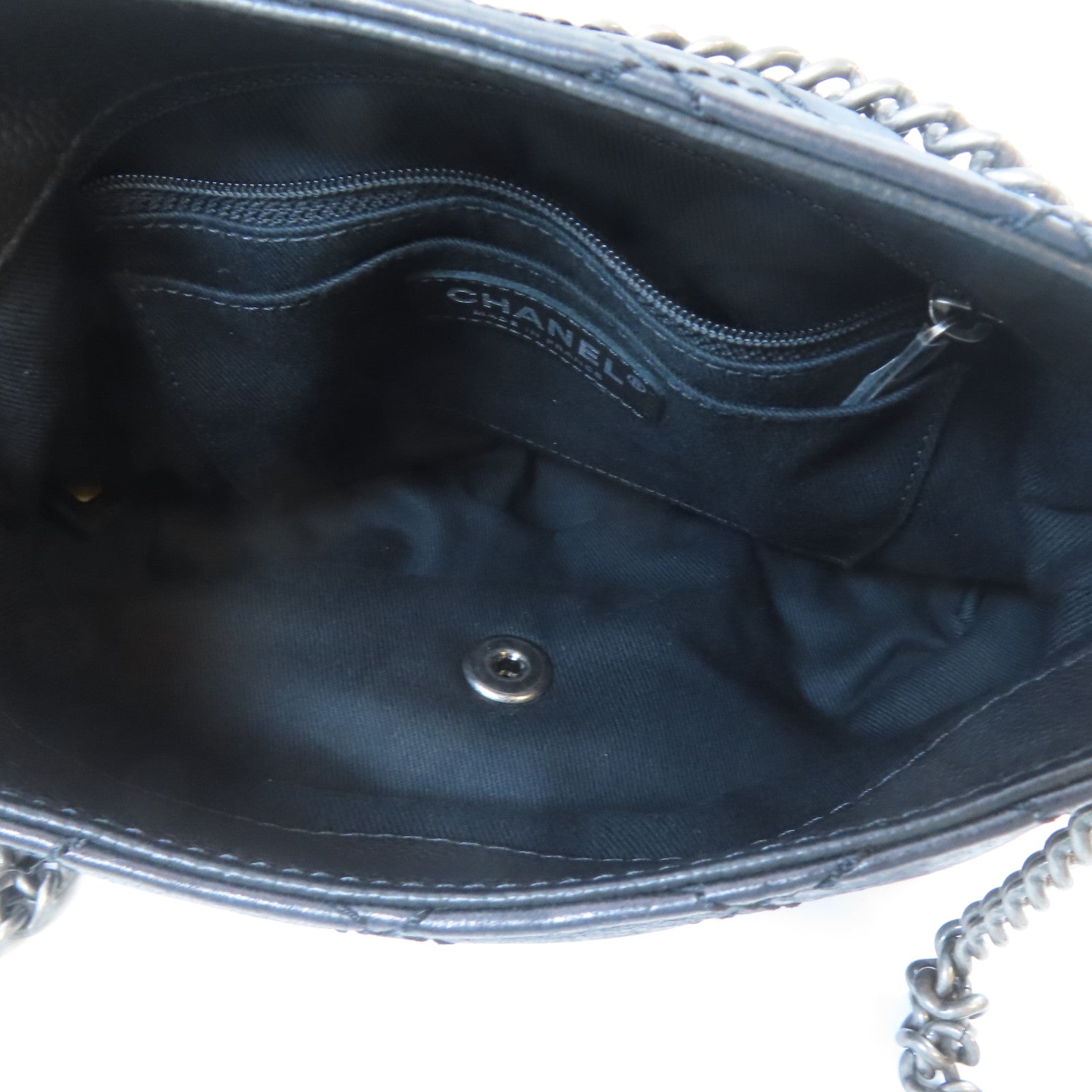 CHANEL 菱格牛皮皮革Chain Shoulder Bag鏈帶肩背袋黑色