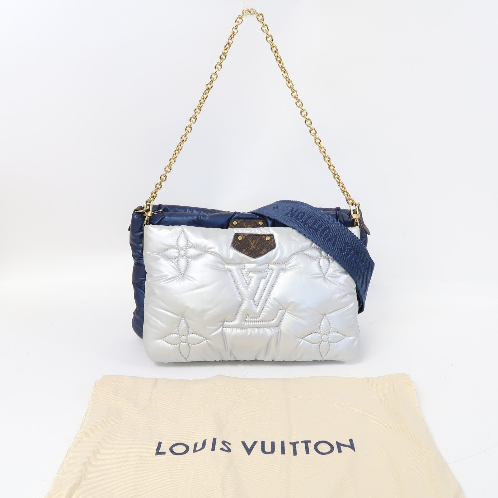 LOUIS VUITTON 尼龍Maxi Multi Pochette Accessoires金扣肩背袋深藍色/銀色