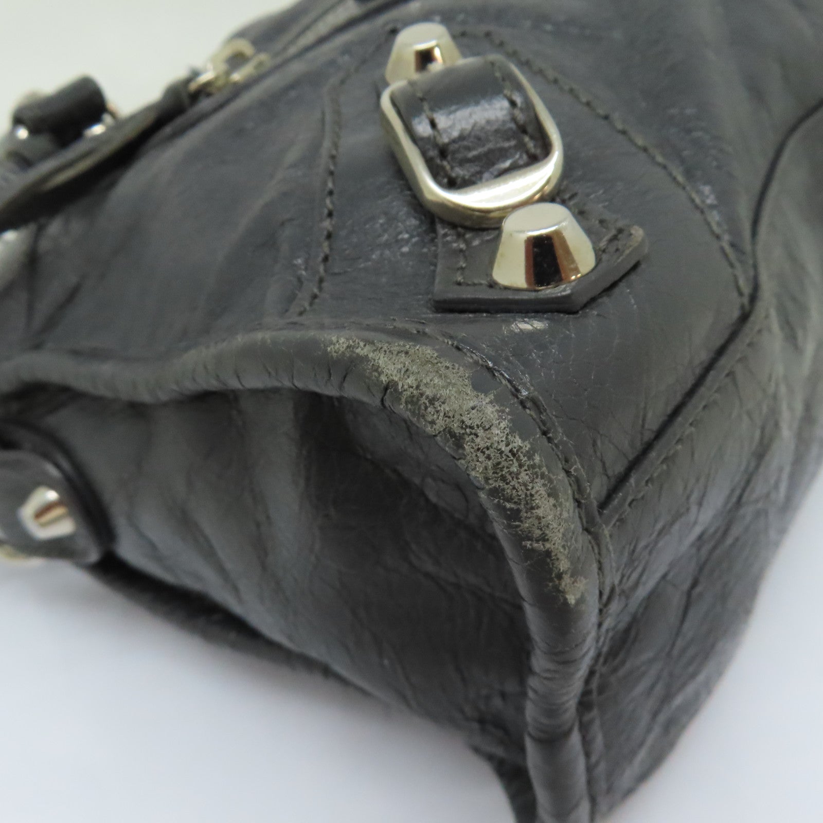 BALENCIAGA 牛皮皮革Mini City銀扣手挽肩背兩用袋灰色