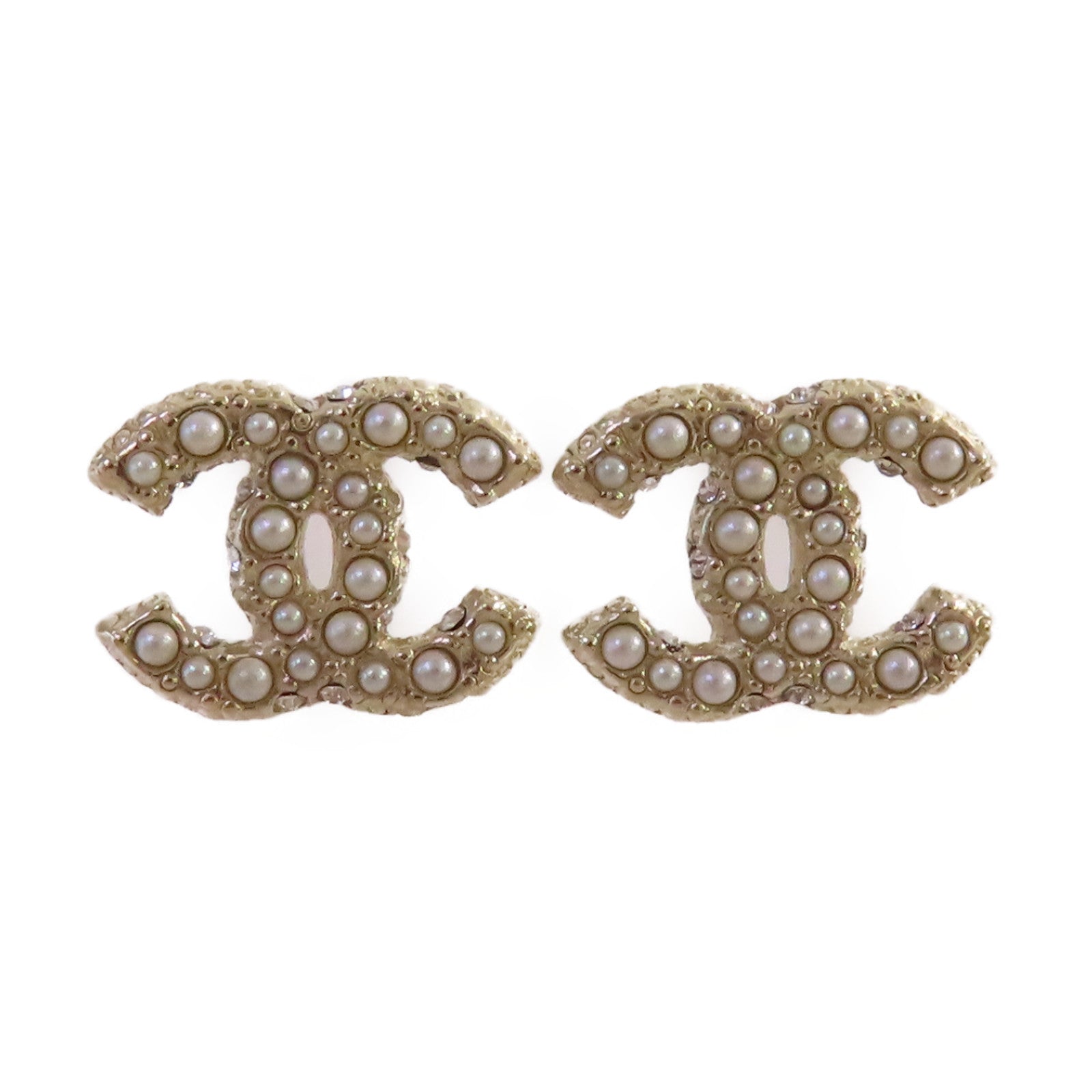 CHANEL 金屬/仿珍珠CC Earrings耳環珍珠色/金色