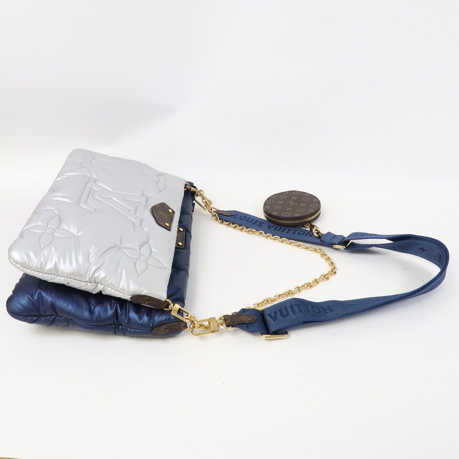 LOUIS VUITTON 尼龍Maxi Multi Pochette Accessoires金扣肩背袋深藍色/銀色