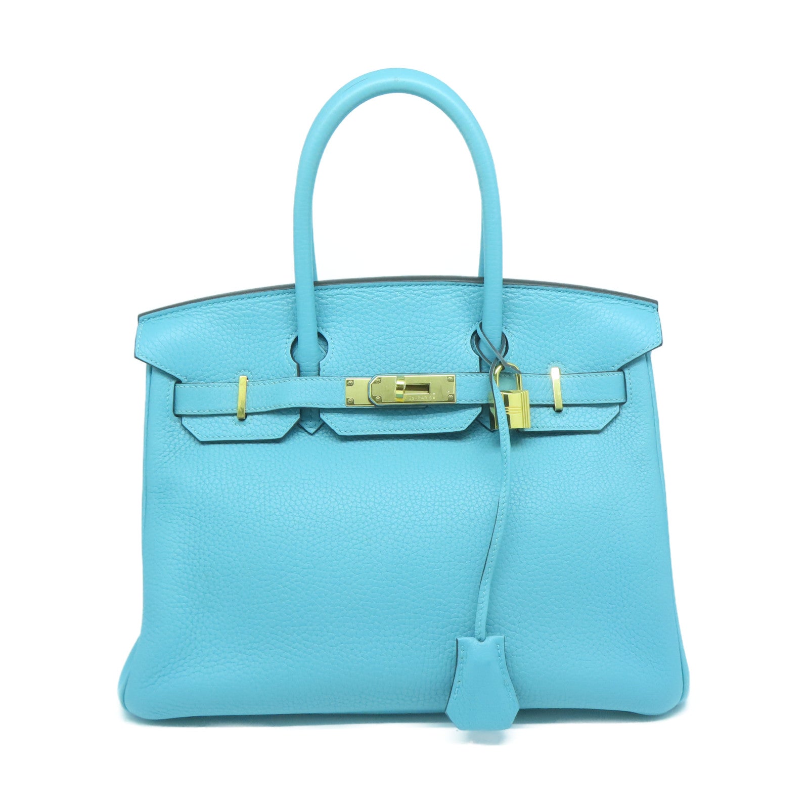 HERMES 【清倉大減價】Clemence皮革Birkin 30金扣手挽袋聖西爾水藍