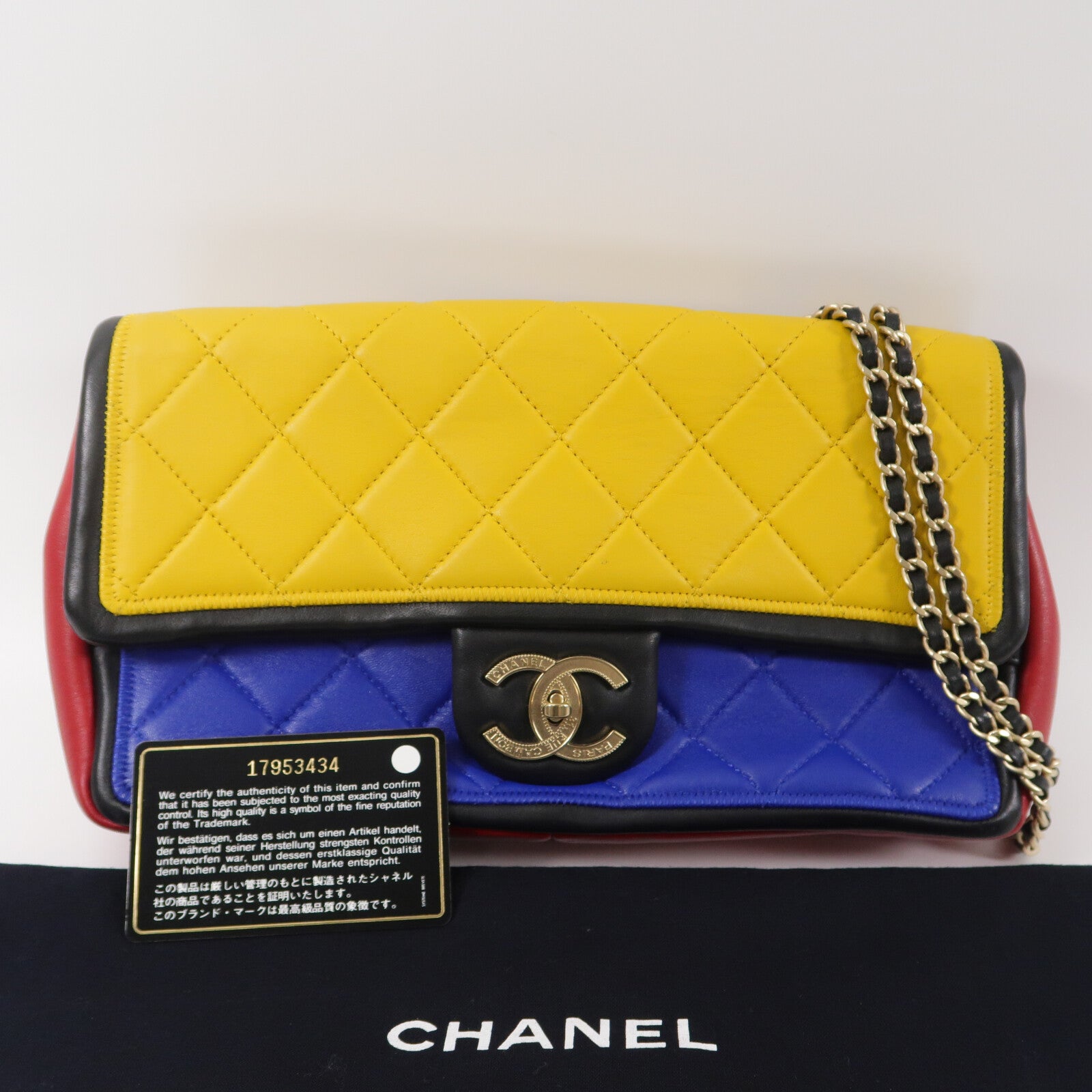 CHANEL 羊皮皮革Colorblock Medium Flap Bag鏈帶肩背袋