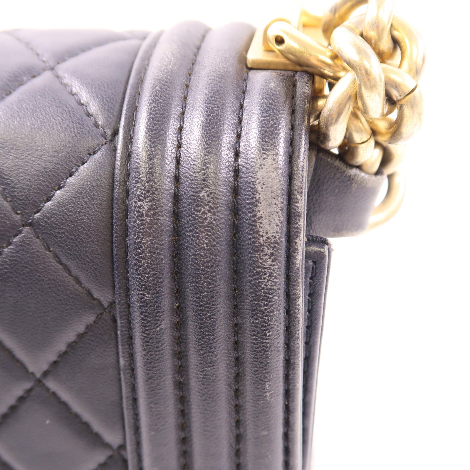 CHANEL CC GHW Boy 25 Chain Shoulder Bag Lambskin Leather Navy