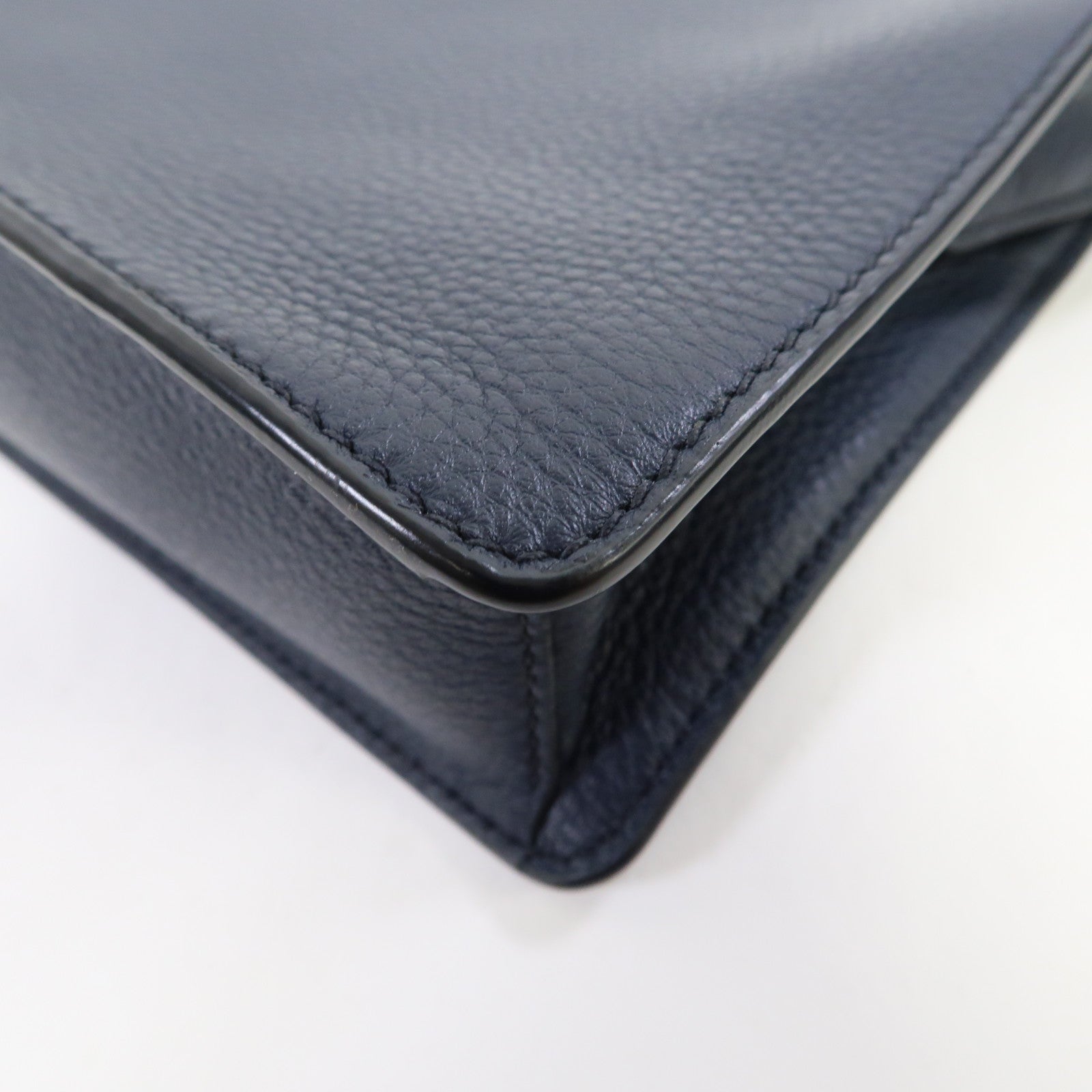 PRADA 牛皮皮革Clutch Bag銀扣手拿包深藍色