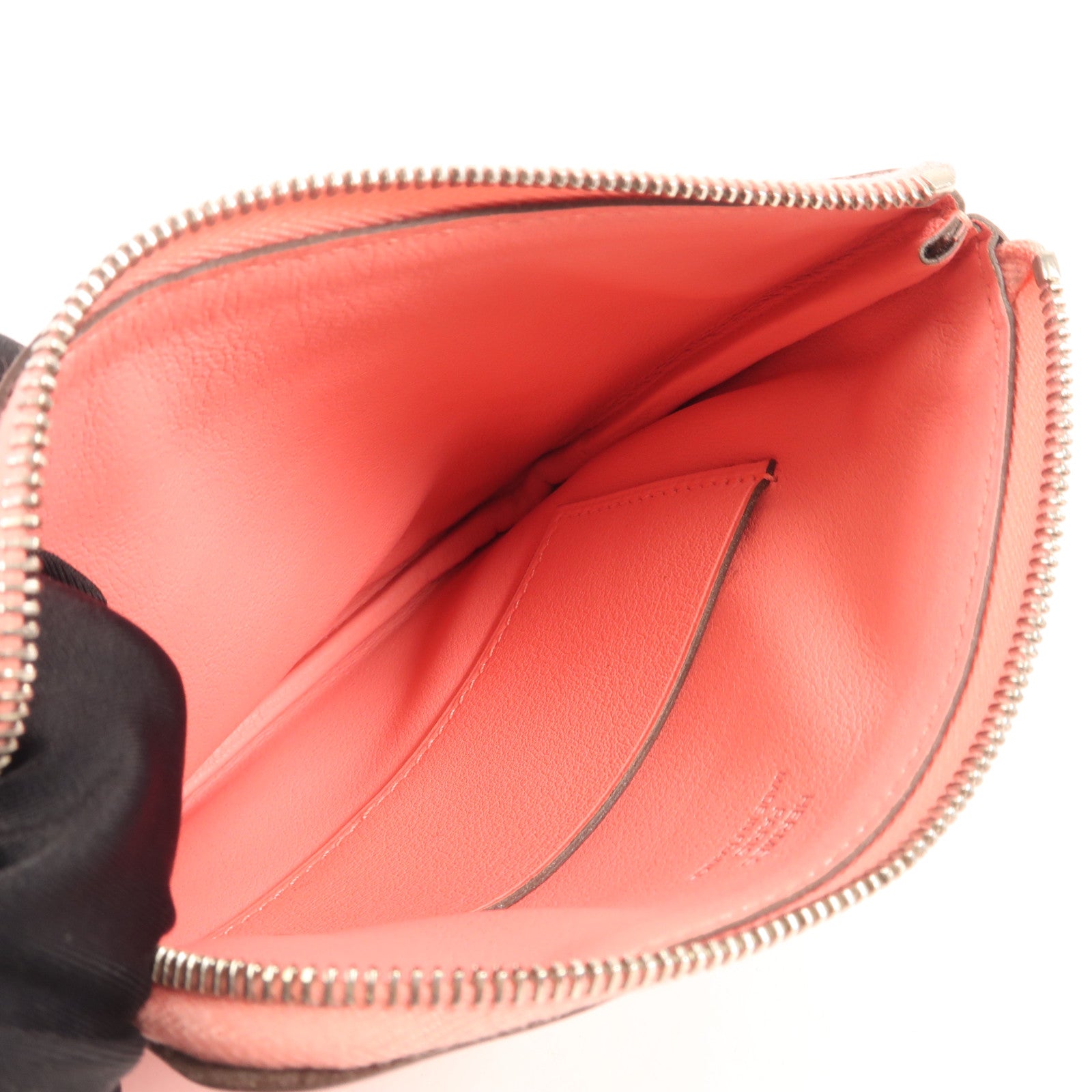 HERMES Swift皮革Carrie Pocket Pouch銀扣零錢包Pink