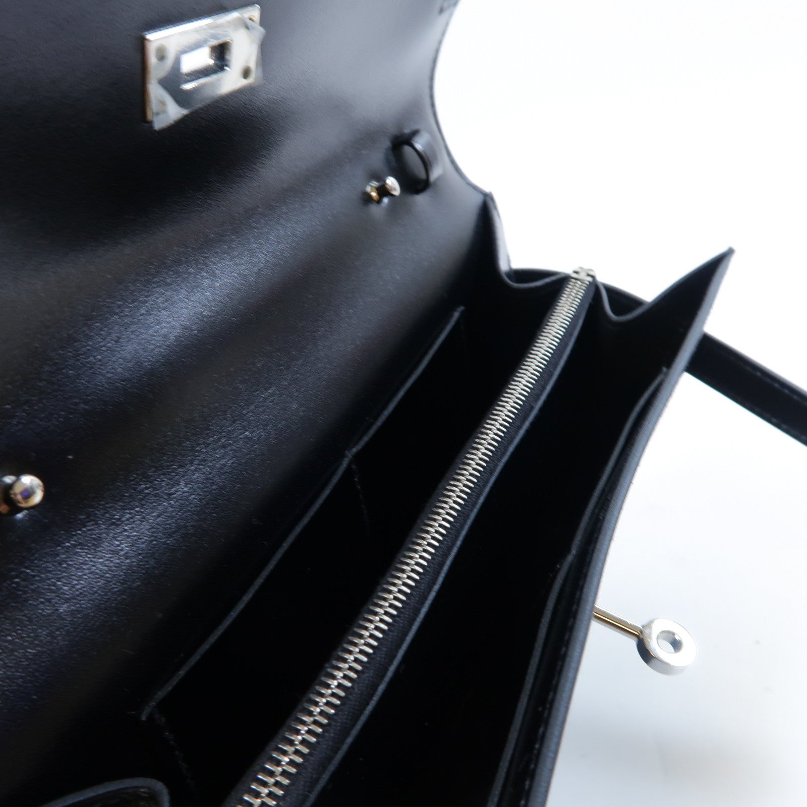 HERMES Box Calf皮革Kelly To Go銀扣肩背袋黑色
