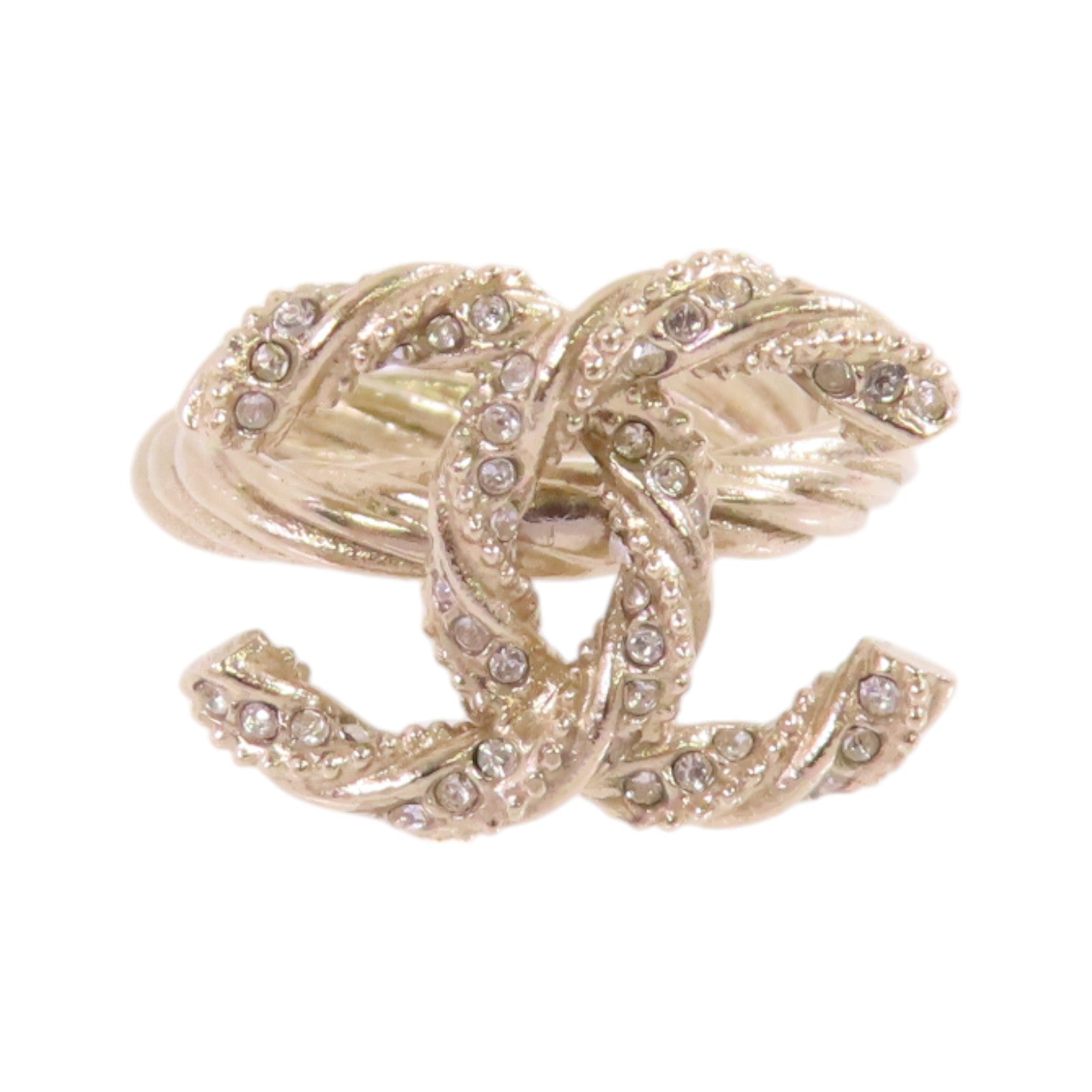 CHANEL 金屬/水鑽CC Ring戒指US#5