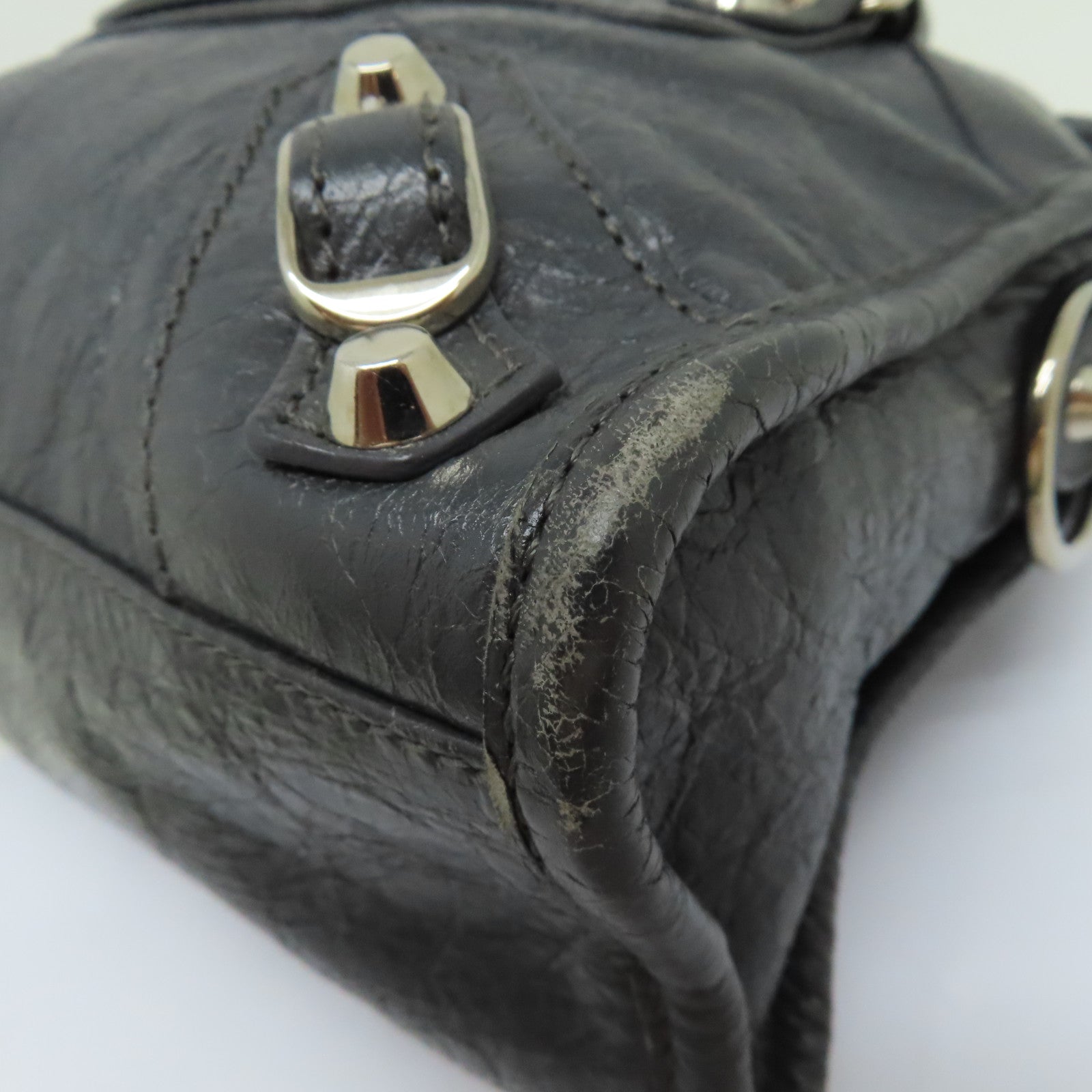 BALENCIAGA 牛皮皮革Mini City銀扣手挽肩背兩用袋灰色