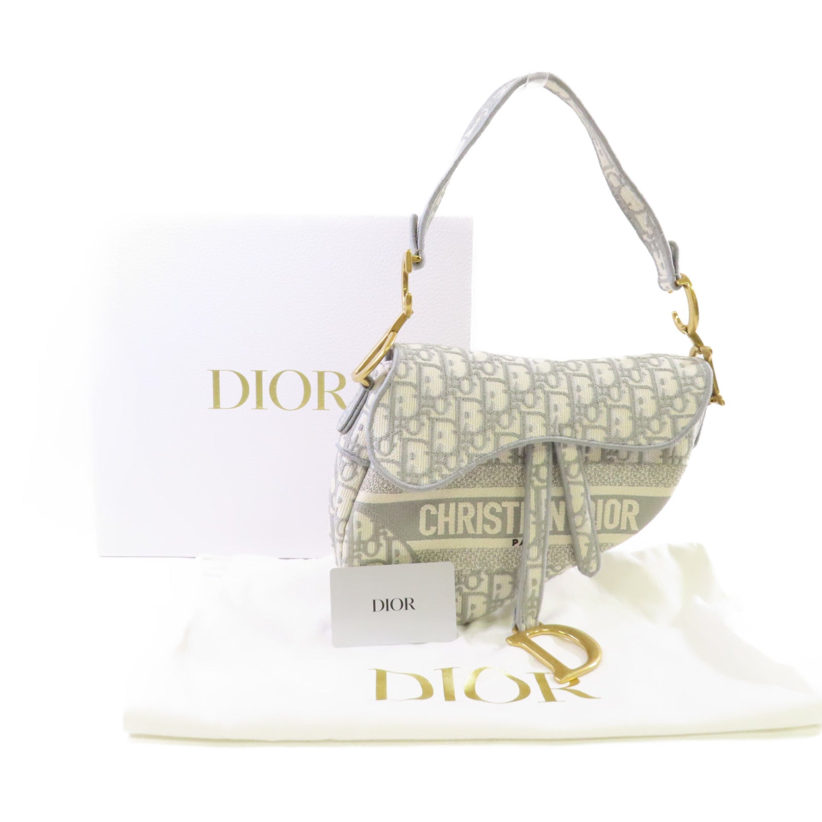 Dior Oblique帆布Saddle Shoulder Bag金扣肩背袋灰色