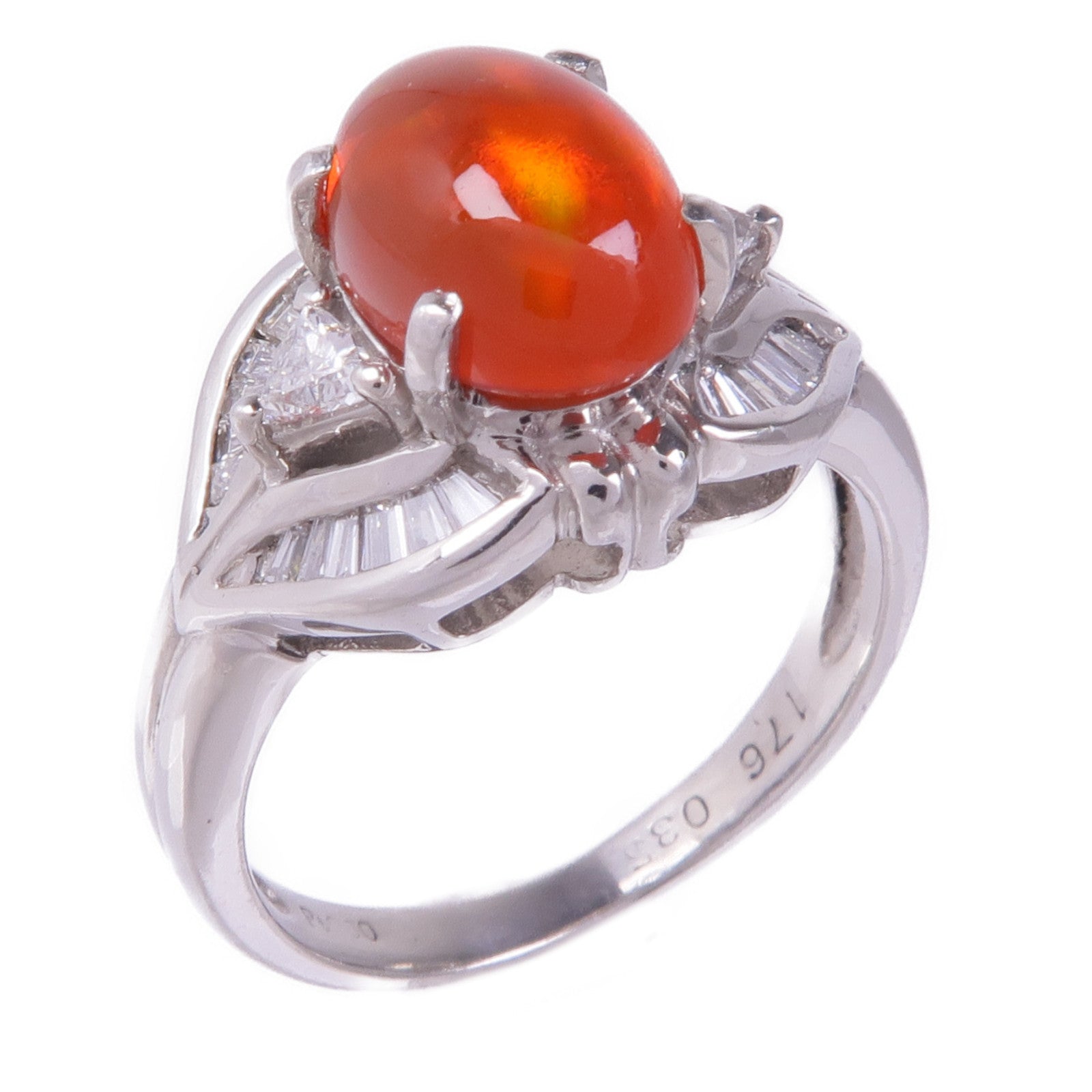 JEWELRY 【激減優惠】PT900鉑金Fire Opal Ring火蛋白石/鑽石戒指US#5.75