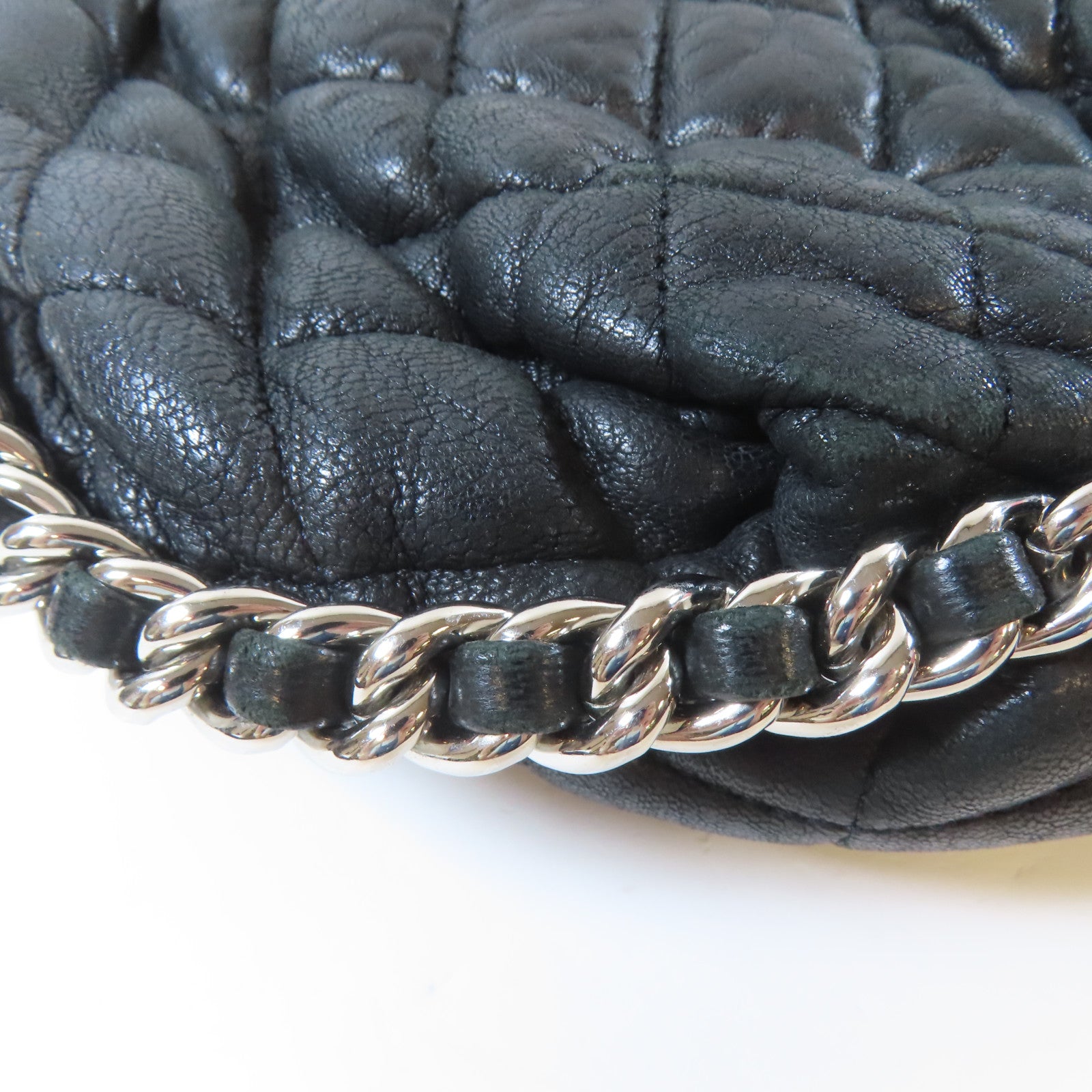 CHANEL 【清倉大減價】菱格牛皮皮革Chain Shoulder鏈帶肩背袋黑色
