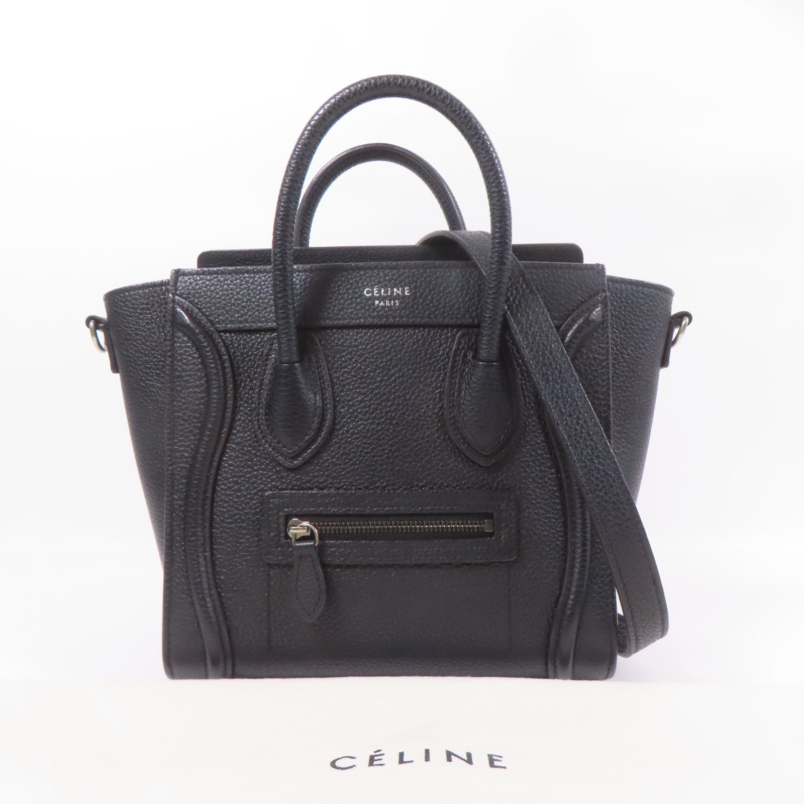 CELINE 牛皮皮革Nano Luggage銀扣手挽肩背兩用袋