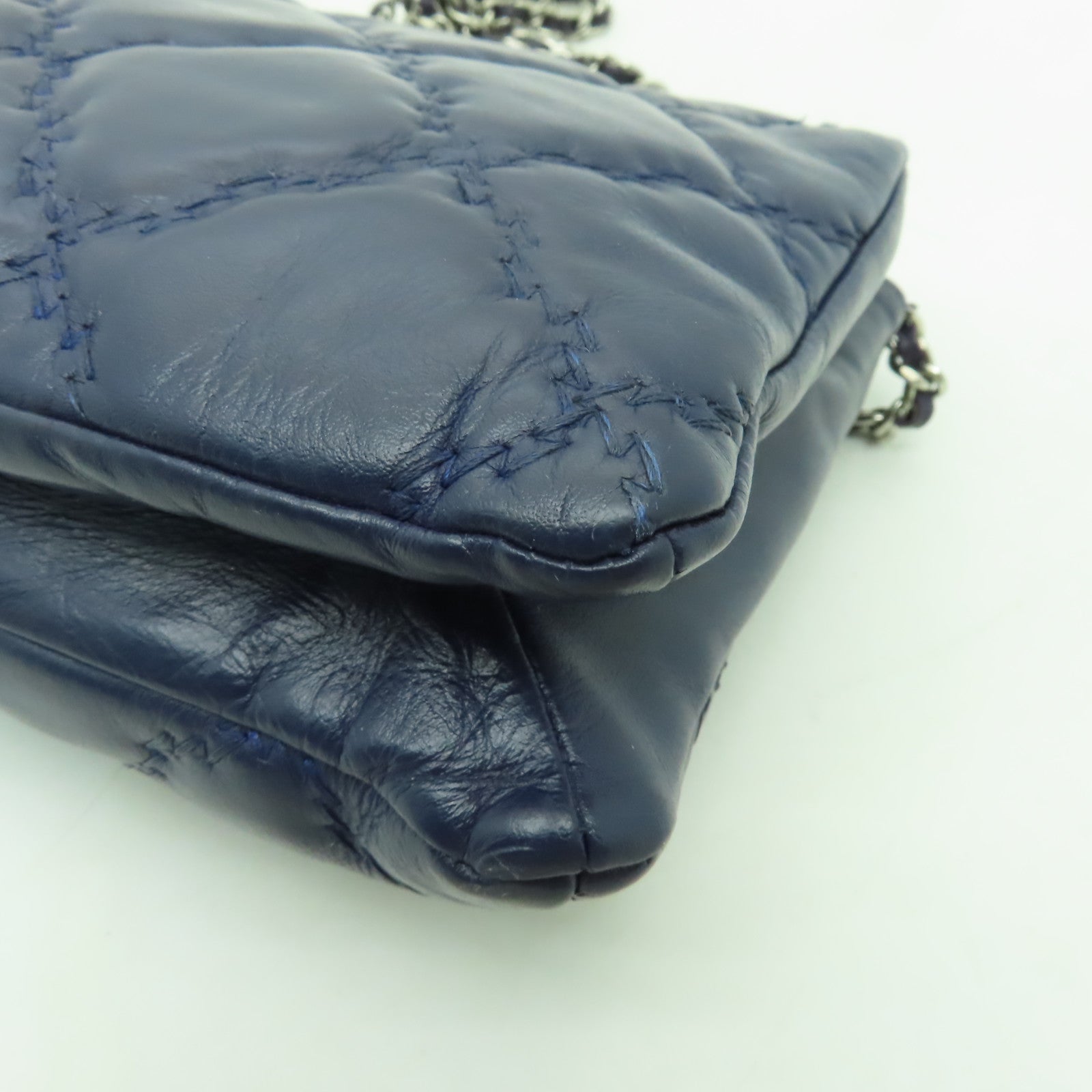 CHANEL **【清倉大減價】菱格牛皮皮革2way Chain Shoulder Bag銀扣手挽肩背兩用袋藍色