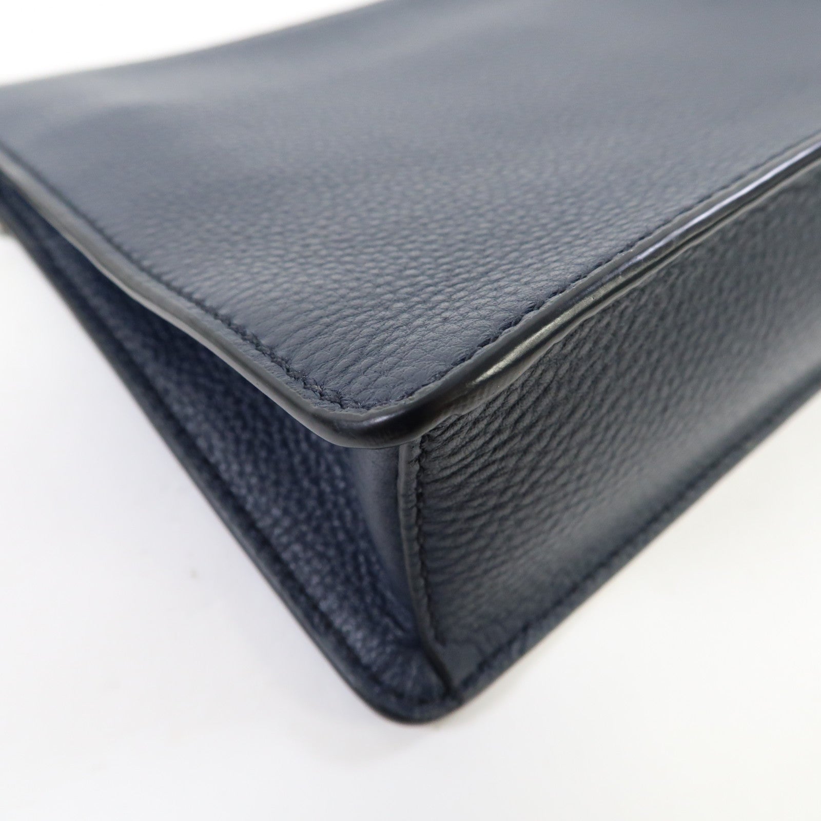 PRADA 牛皮皮革Clutch Bag銀扣手拿包深藍色