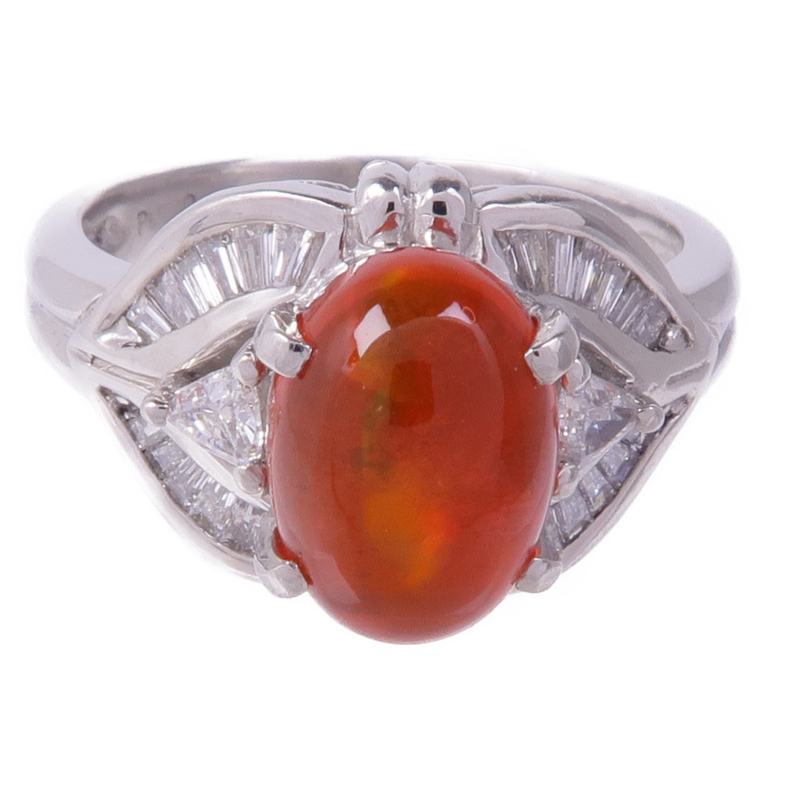 JEWELRY 【激減優惠】PT900鉑金Fire Opal Ring火蛋白石/鑽石戒指US#5.75