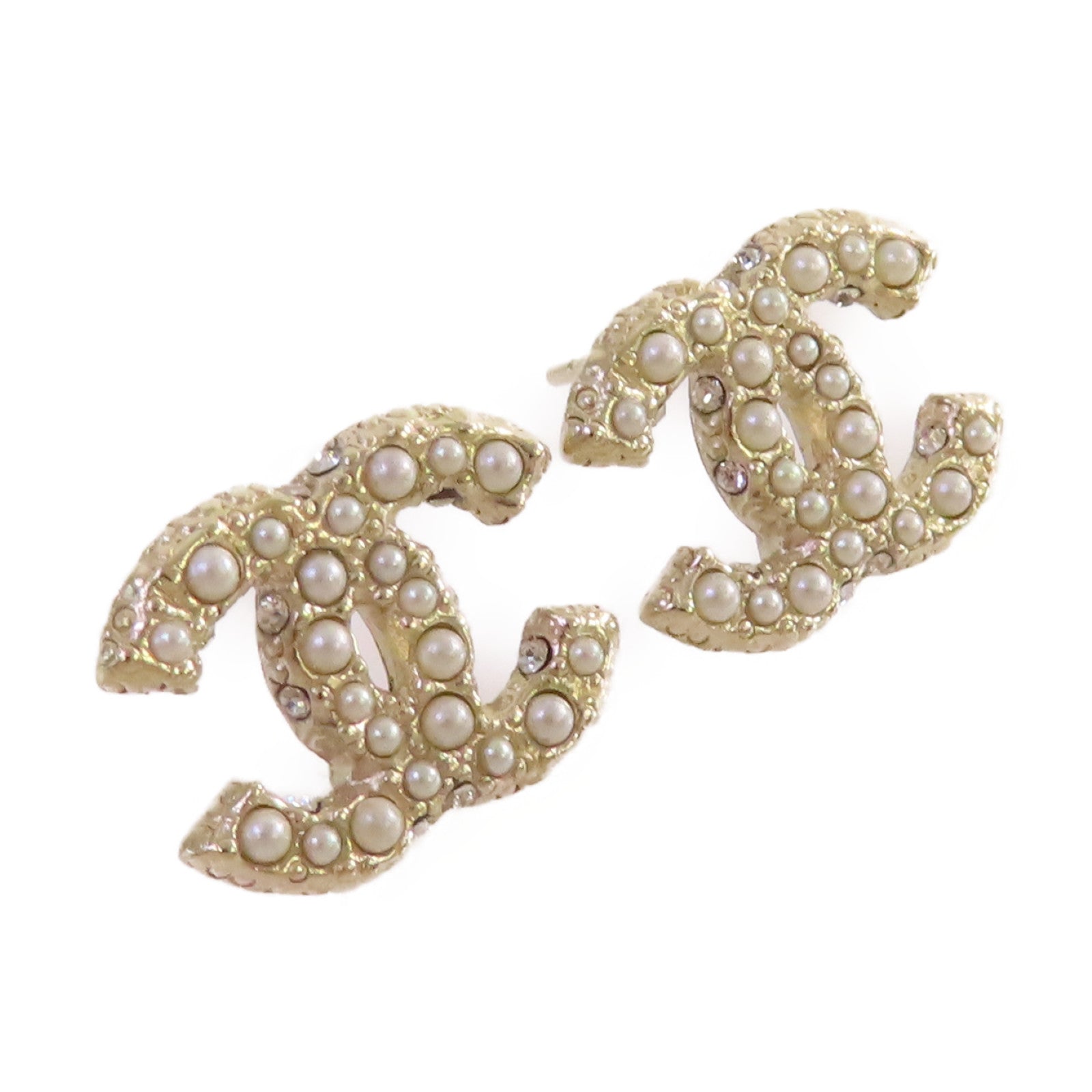 CHANEL 金屬/仿珍珠CC Earrings耳環珍珠色/金色