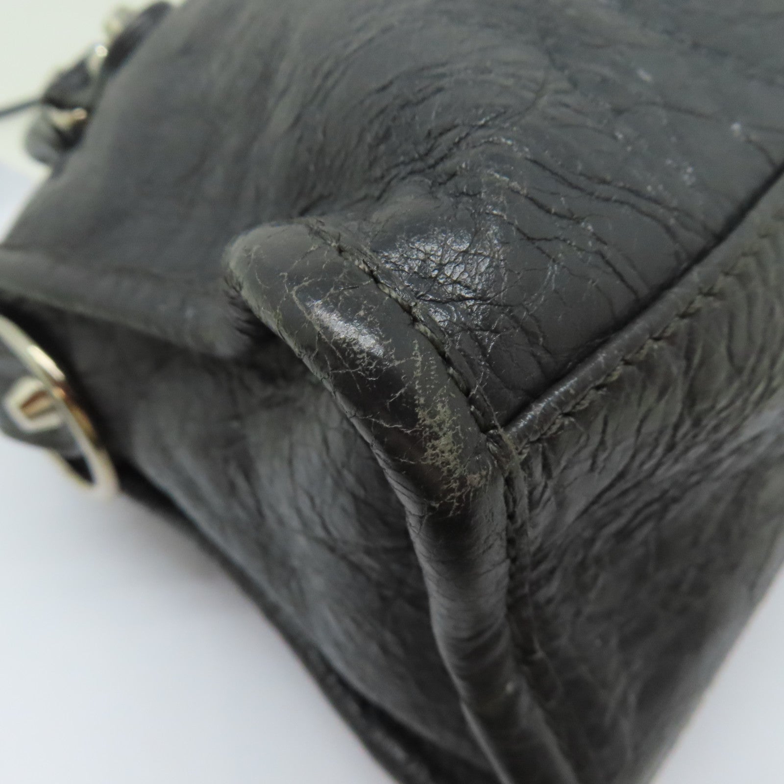 BALENCIAGA 牛皮皮革Mini City銀扣手挽肩背兩用袋灰色