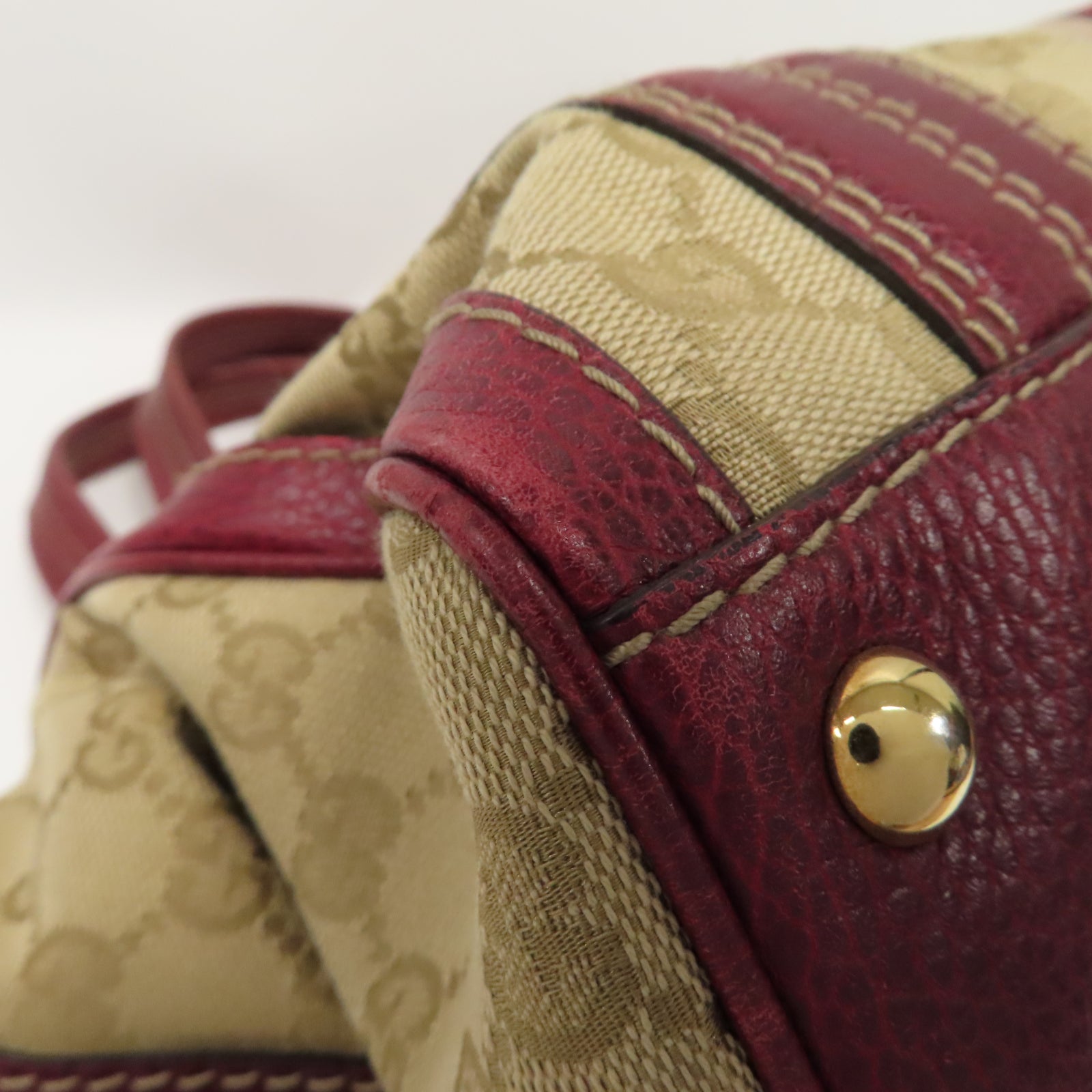 GUCCI 【激減優惠】帆布Hand Bag金扣手挽袋紅色/米色