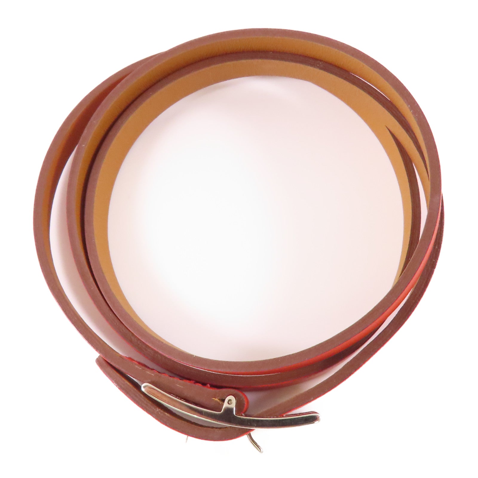 HERMES 【激減優惠】Swift皮革Behapi Double Tour Bracelet銀扣手鏈Rouge Casaque