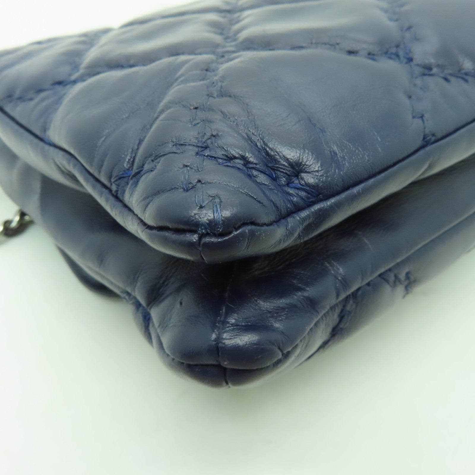 CHANEL **【清倉大減價】菱格牛皮皮革2way Chain Shoulder Bag銀扣手挽肩背兩用袋藍色