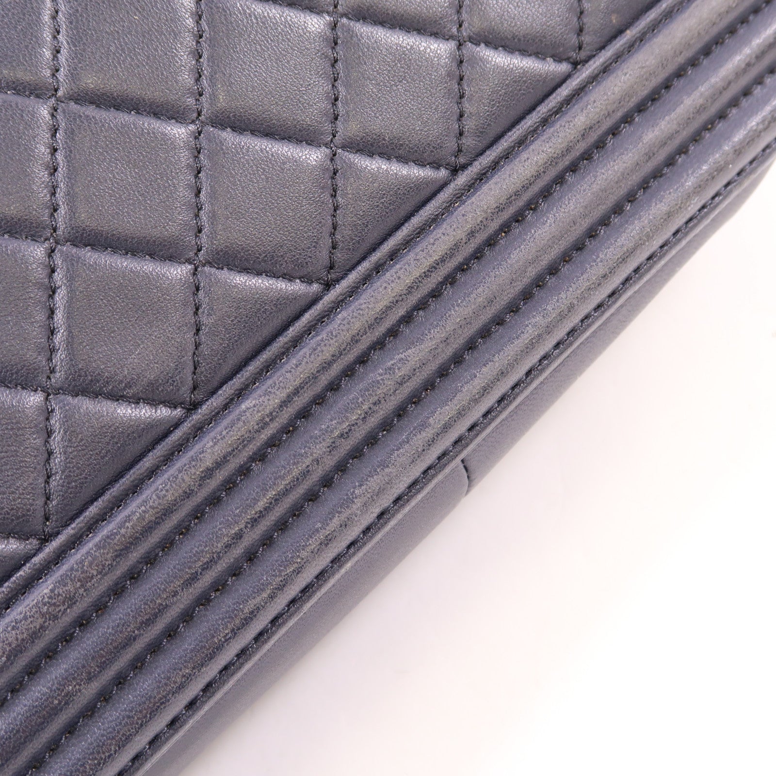 CHANEL CC GHW Boy 25 Chain Shoulder Bag Lambskin Leather Navy