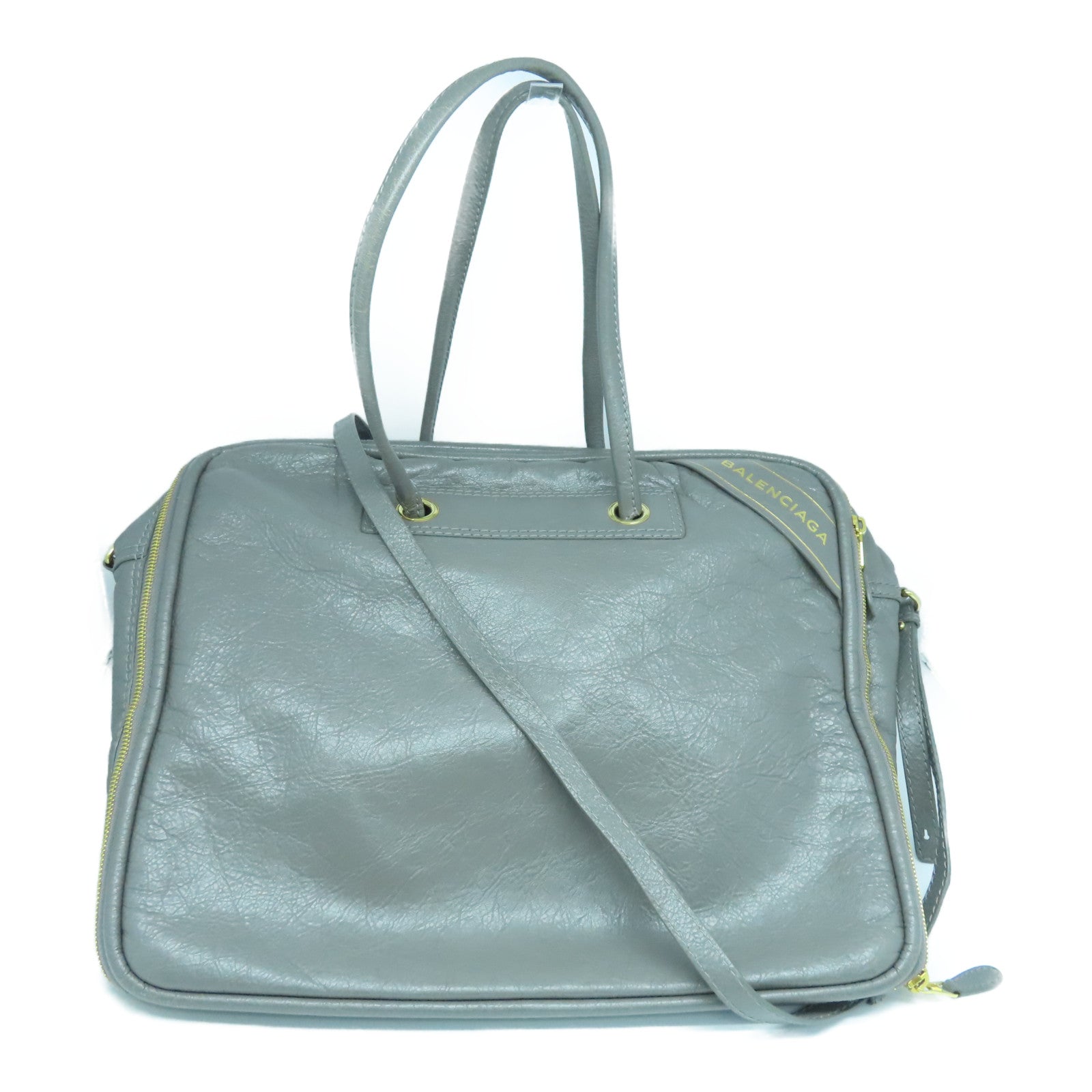 BALENCIAGA Cowhide Leather 2Way Shoulder Gold Buckle Handle Shoulder Bag Gray