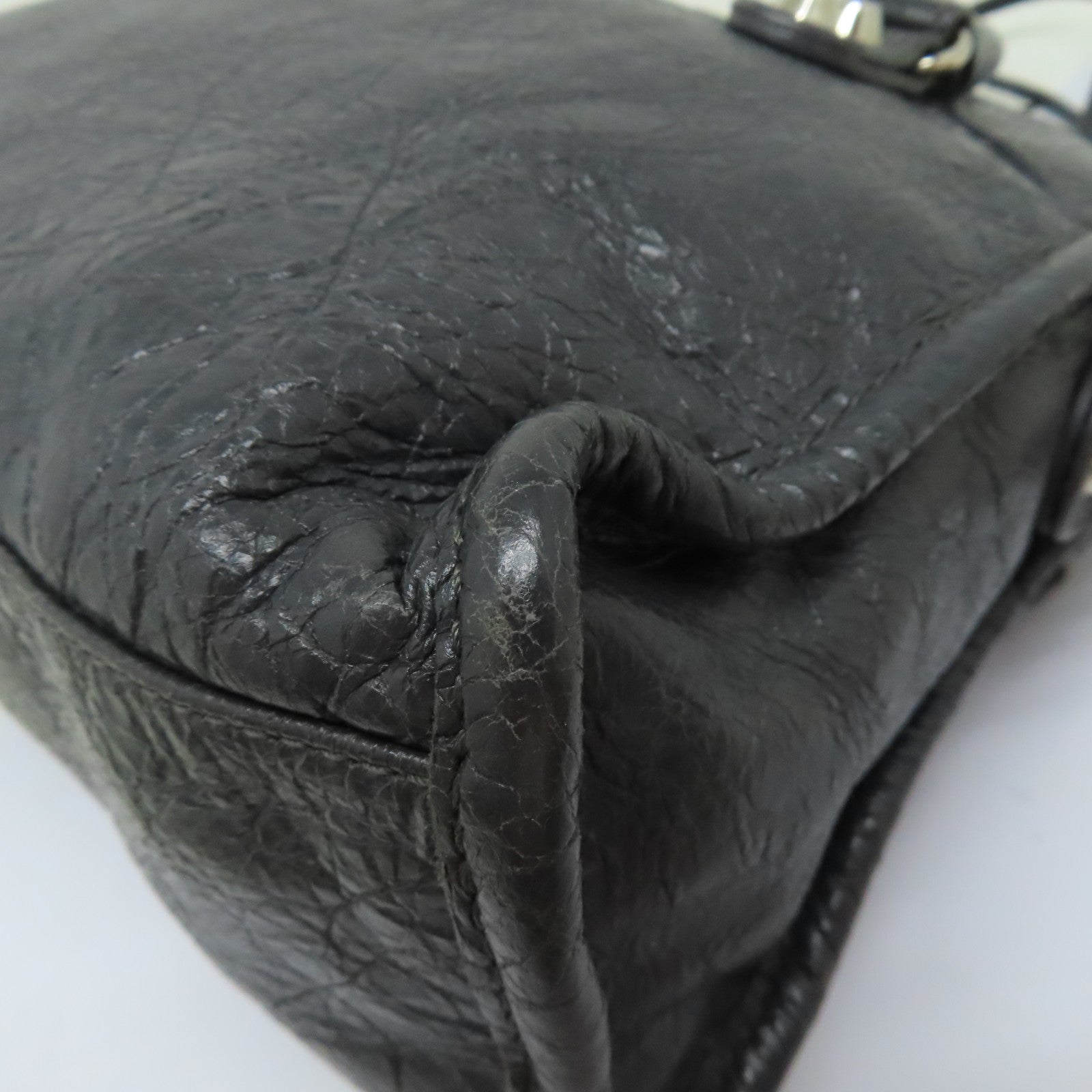 BALENCIAGA 牛皮皮革Mini City銀扣手挽肩背兩用袋灰色
