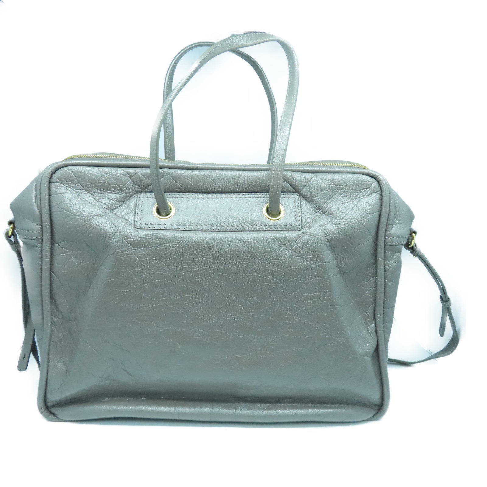 BALENCIAGA Cowhide Leather 2Way Shoulder Gold Buckle Handle Shoulder Bag Gray