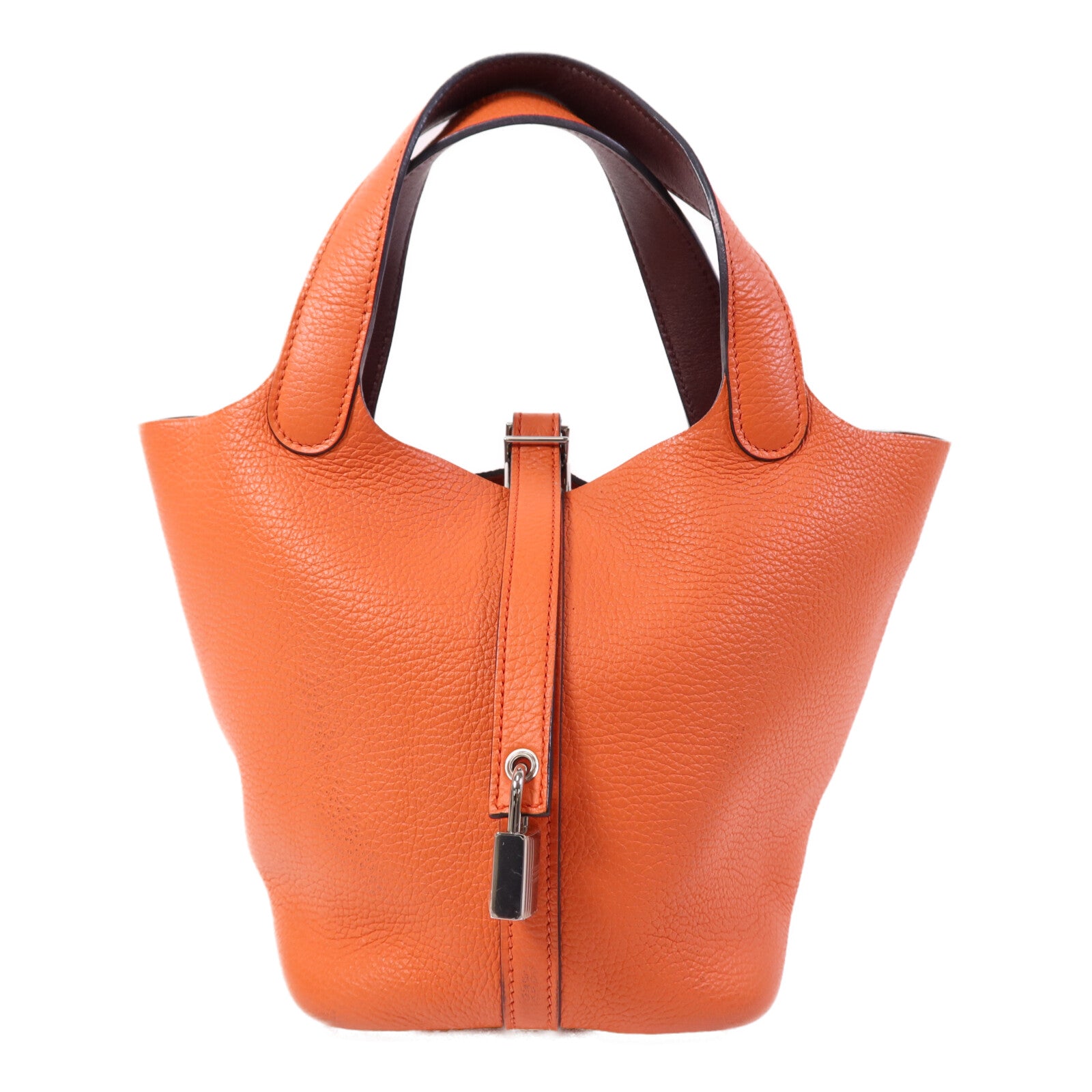 HERMES Clemence皮革Picotin PM銀扣手挽袋Capucine