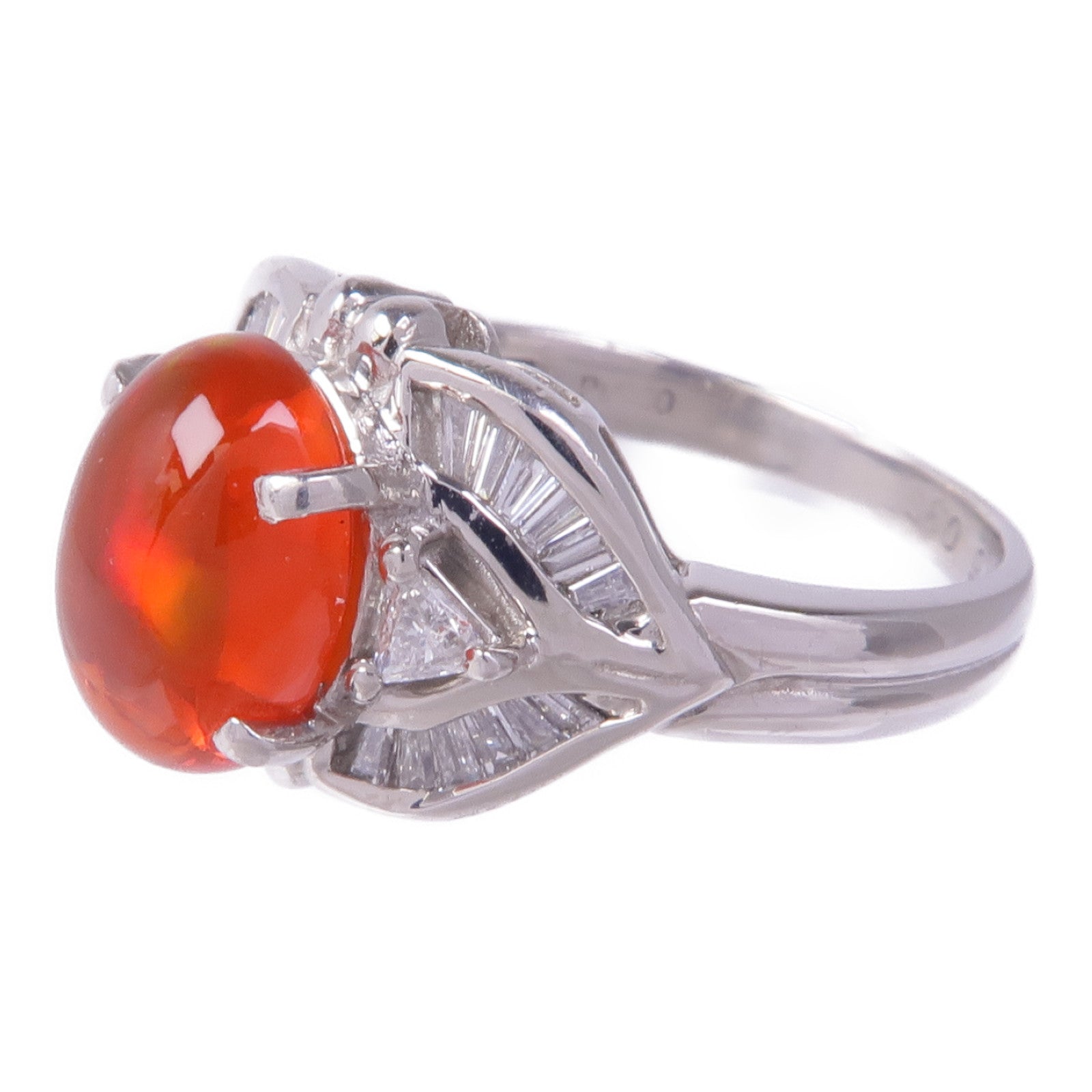 JEWELRY 【激減優惠】PT900鉑金Fire Opal Ring火蛋白石/鑽石戒指US#5.75