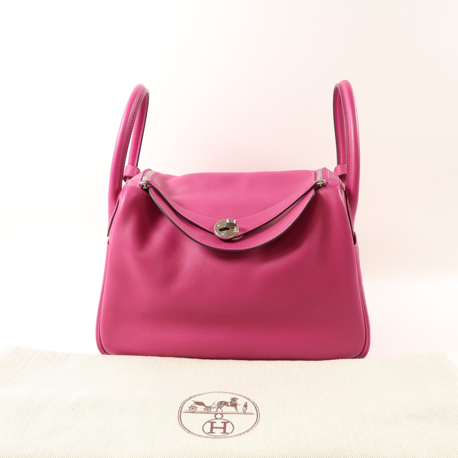 HERMES PHW Lindy 30 2 Way Shoulder Handbag Evercolor Leather Rose Purple