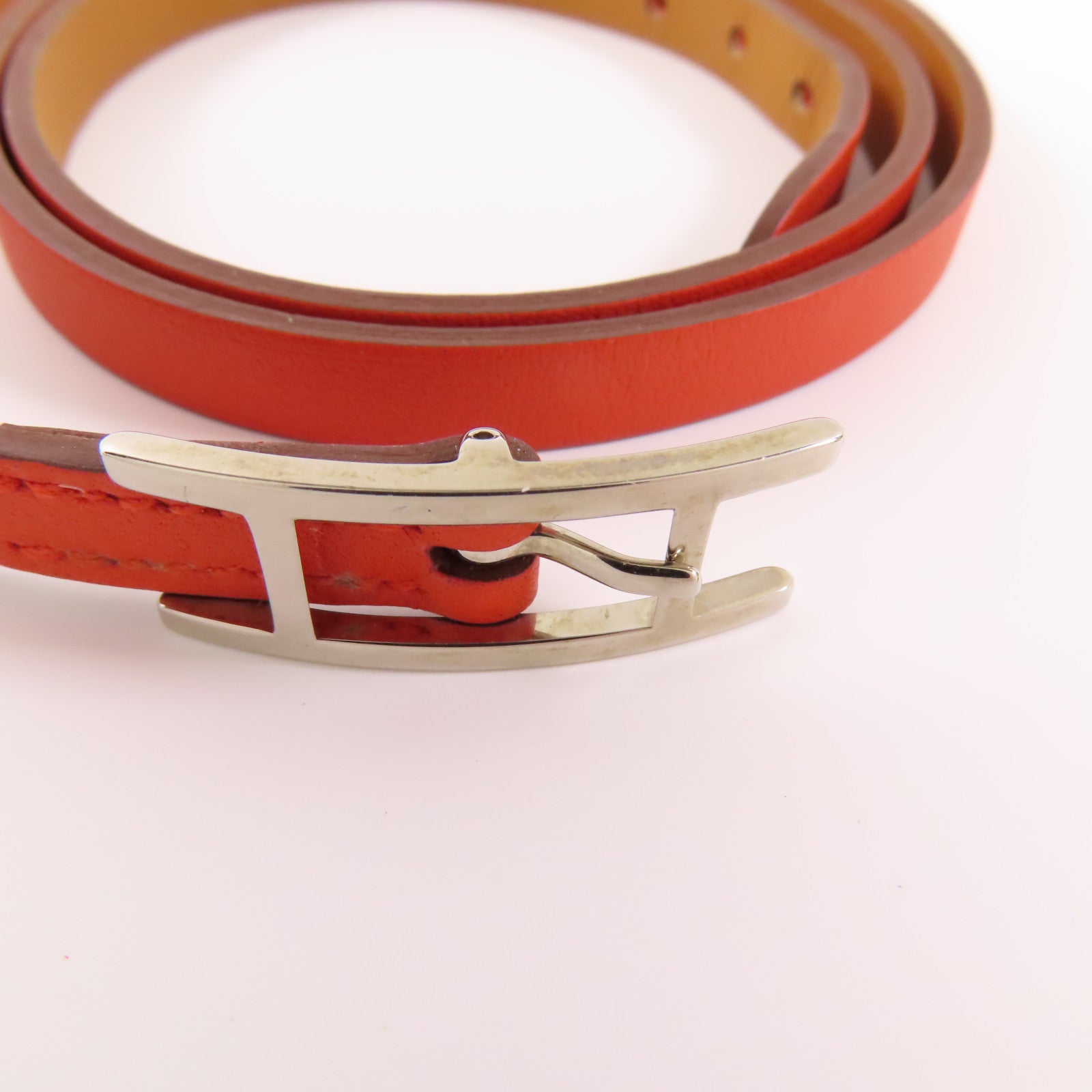 HERMES 【激減優惠】Swift皮革Behapi Double Tour Bracelet銀扣手鏈Rouge Casaque