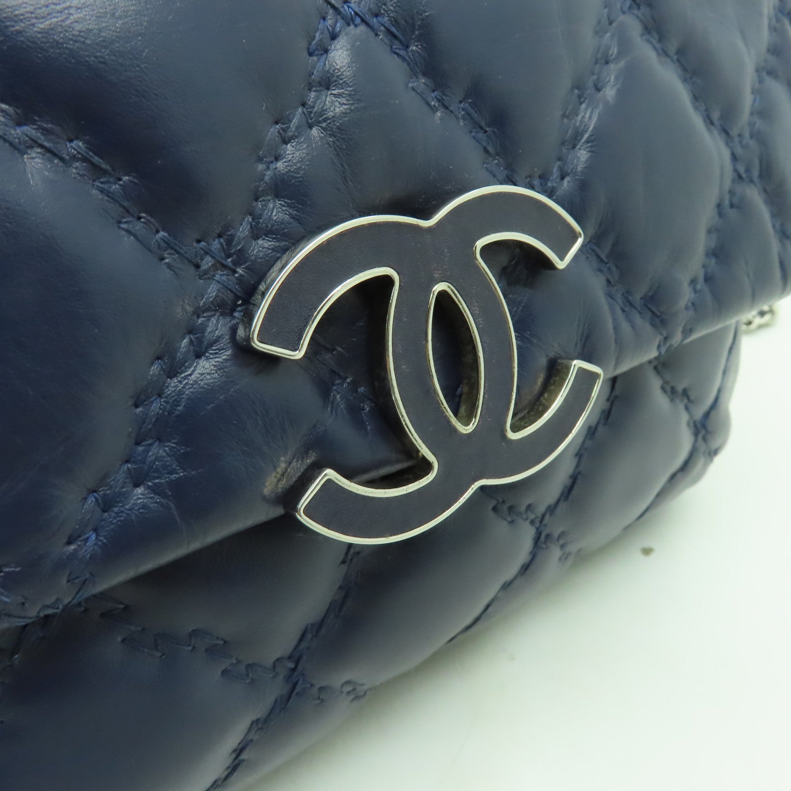 CHANEL **【清倉大減價】菱格牛皮皮革2way Chain Shoulder Bag銀扣手挽肩背兩用袋藍色