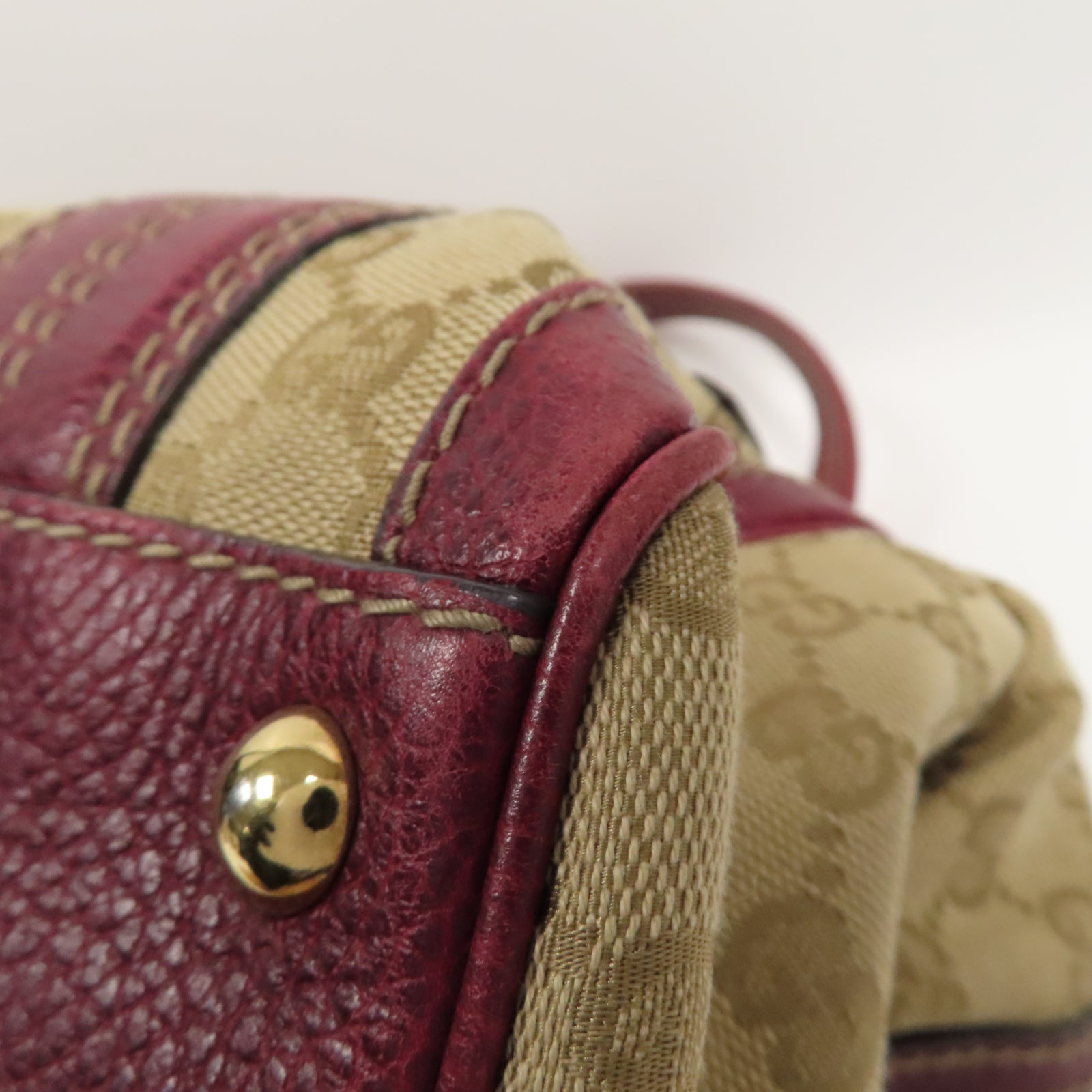 GUCCI 【激減優惠】帆布Hand Bag金扣手挽袋紅色/米色